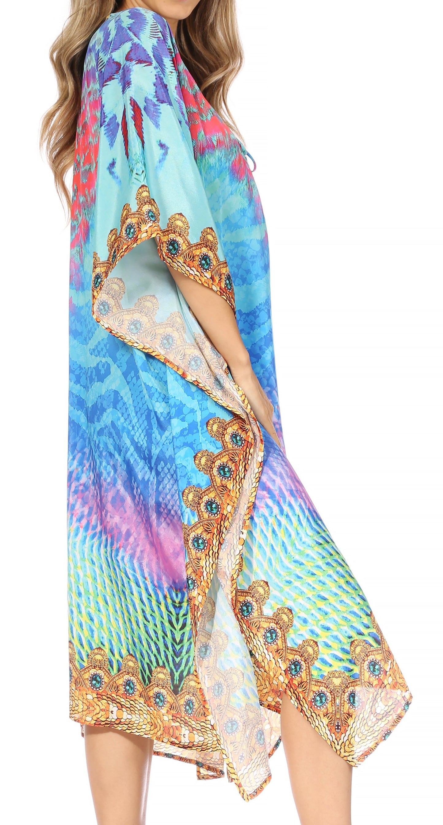 Sakkas Kristy Long Tall Lightweight Caftan Dress / Cover Up With V-Neck Jewels - Concordia Style Boutique