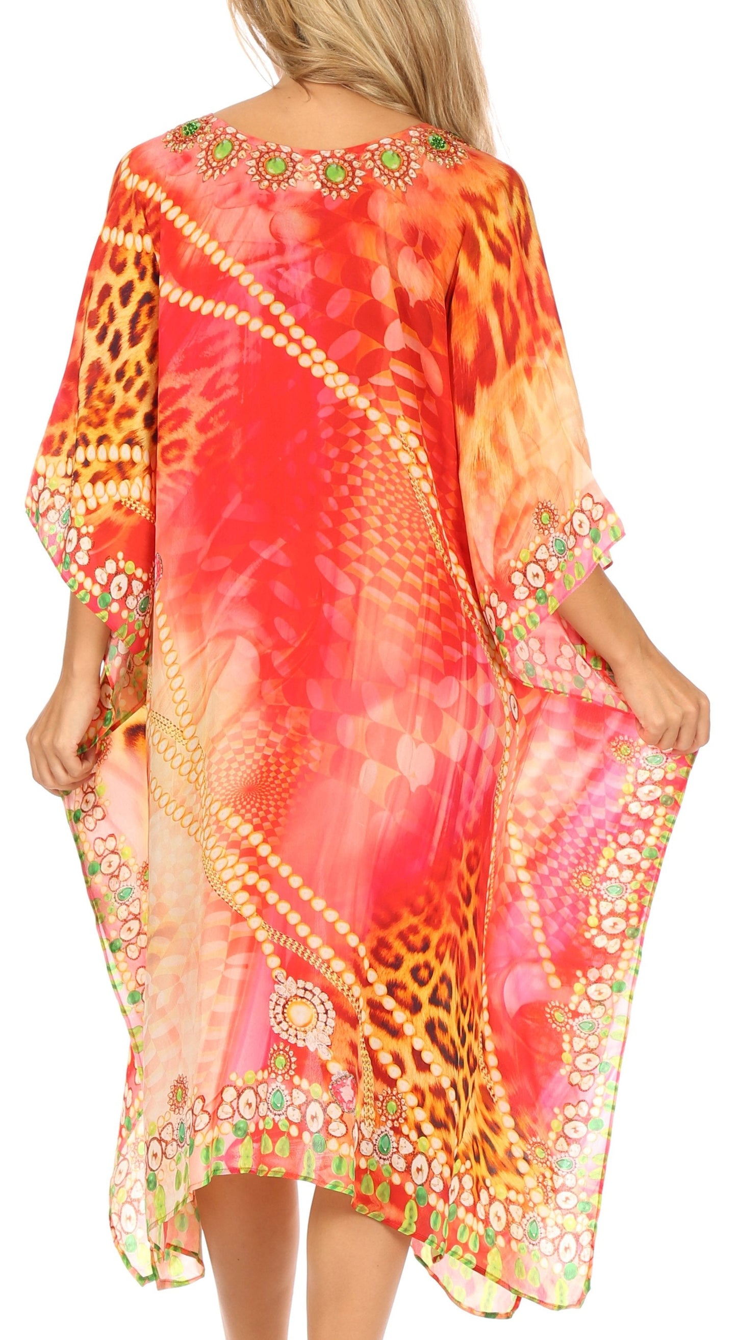 Sakkas Kristy Long Tall Lightweight Caftan Dress / Cover Up With V-Neck Jewels - Concordia Style Boutique