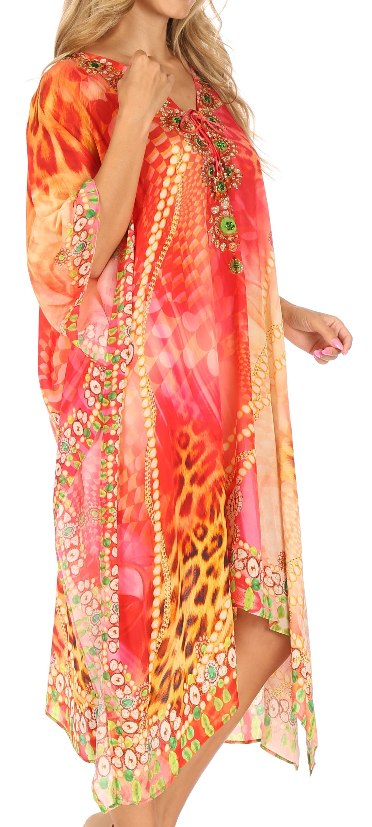 Sakkas Kristy Long Tall Lightweight Caftan Dress / Cover Up With V-Neck Jewels - Concordia Style Boutique