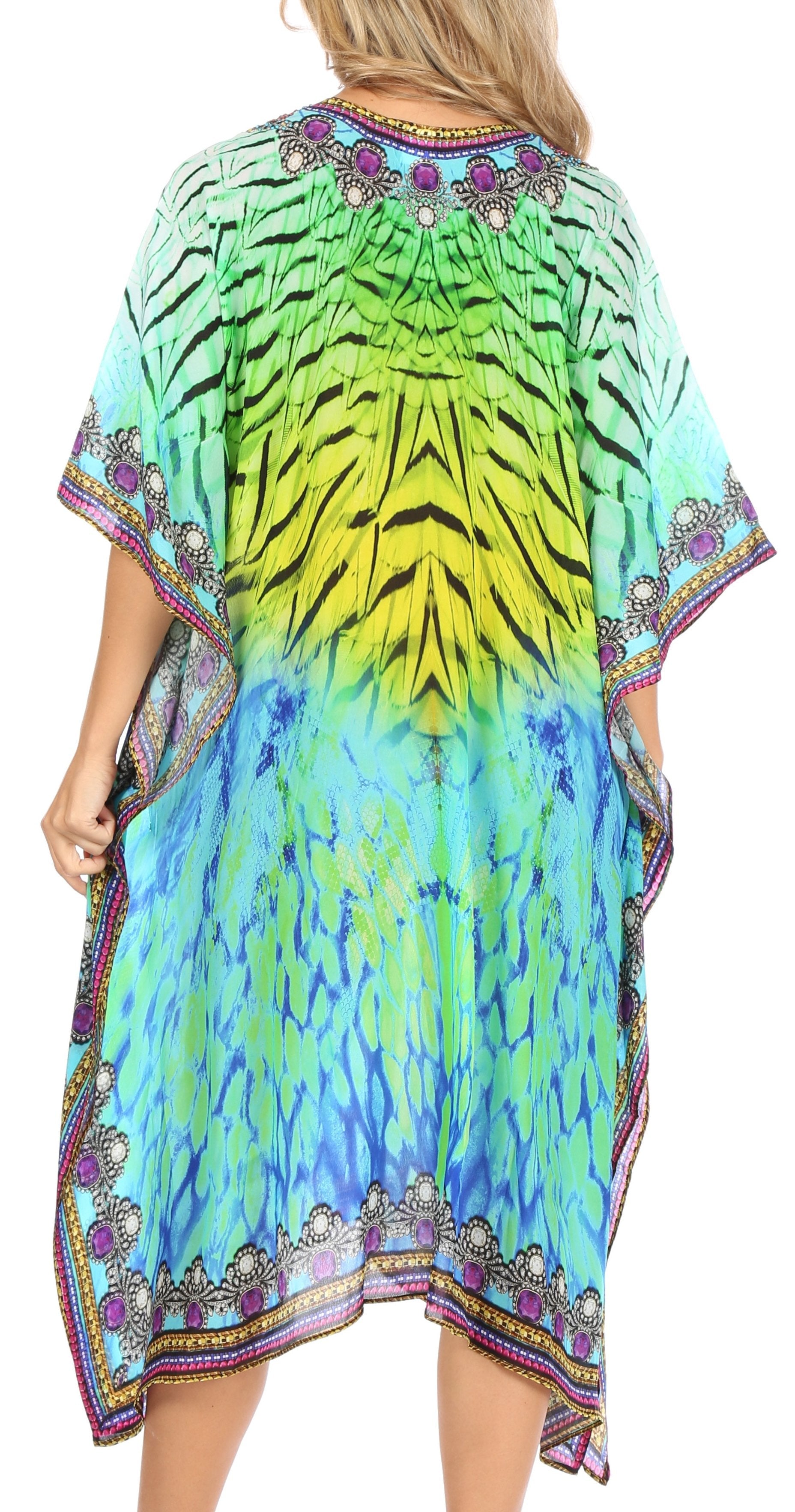 Sakkas Kristy Long Tall Lightweight Caftan Dress / Cover Up With V-Neck Jewels - Concordia Style Boutique