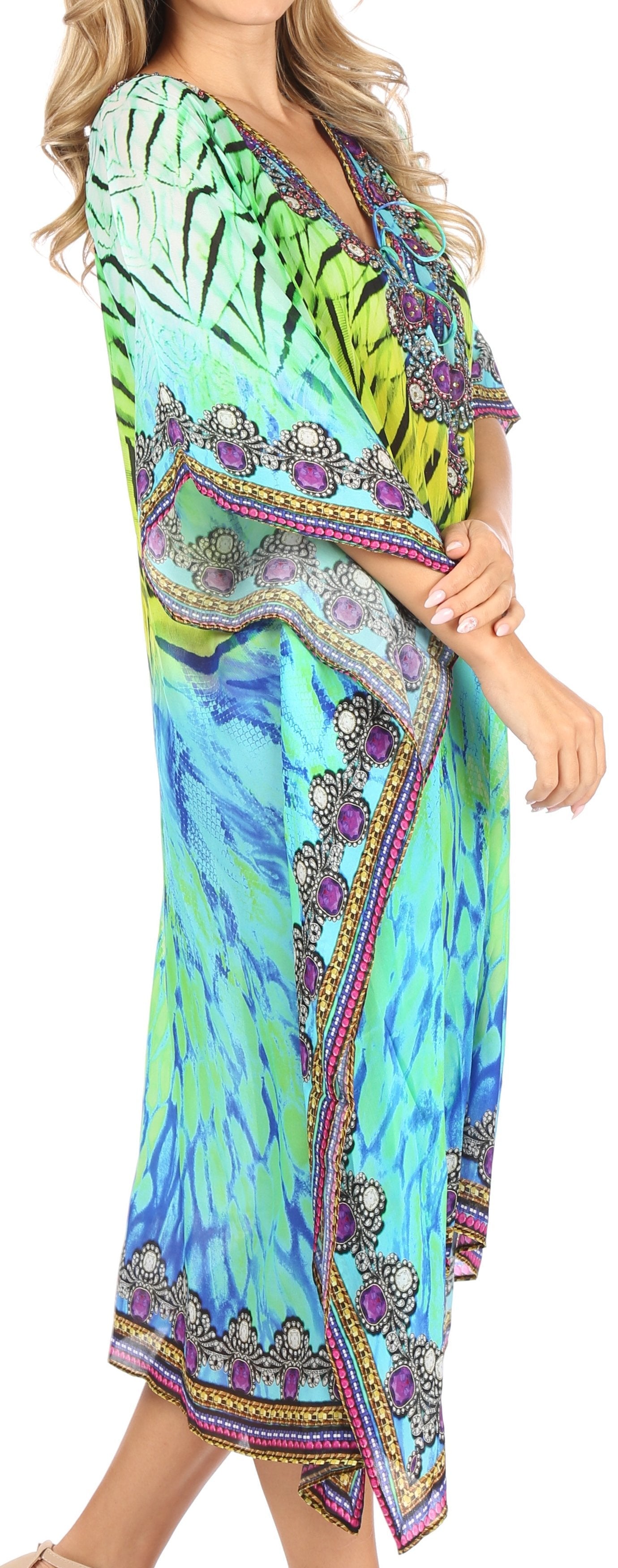 Sakkas Kristy Long Tall Lightweight Caftan Dress / Cover Up With V-Neck Jewels - Concordia Style Boutique
