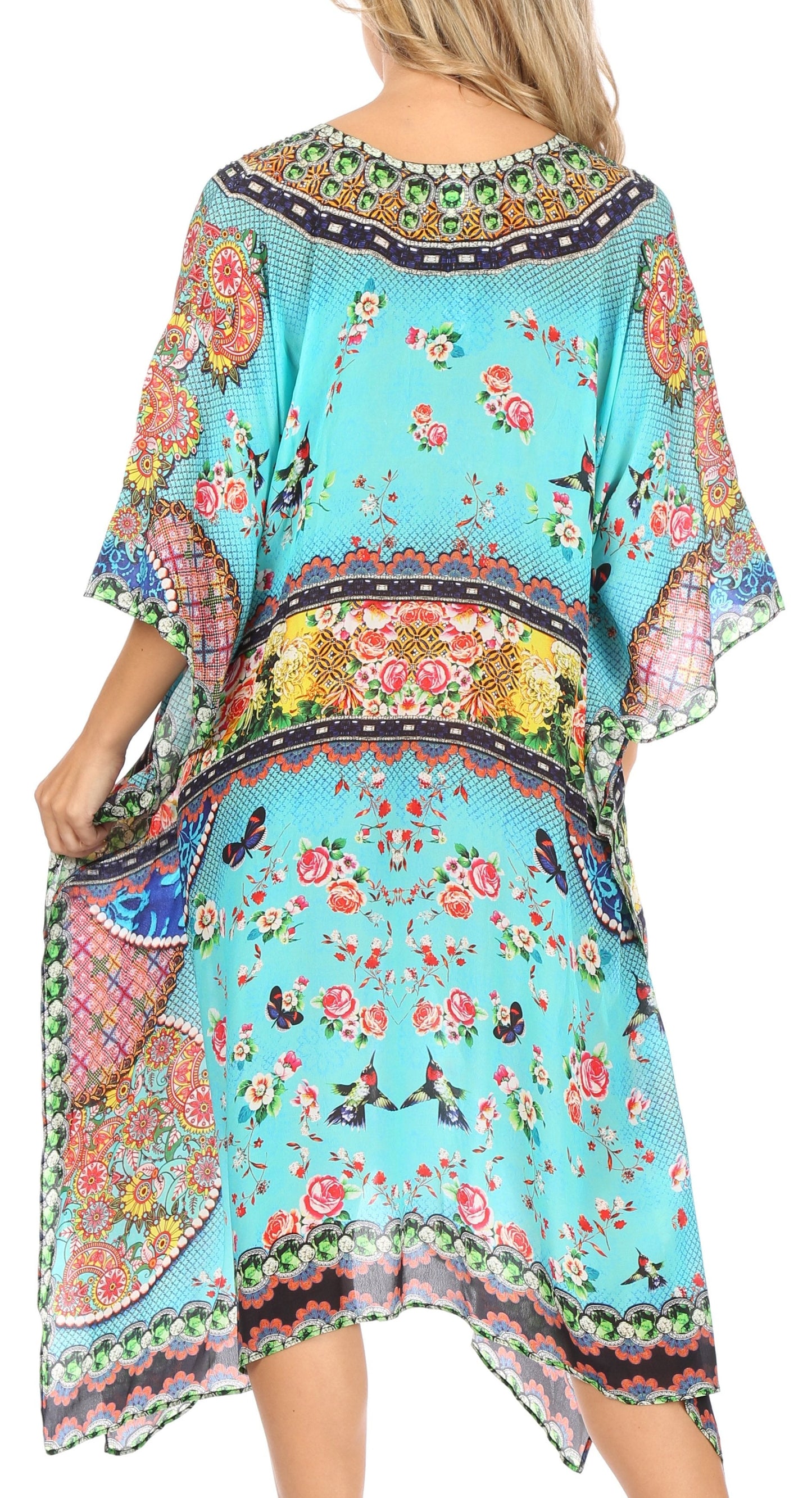 Sakkas Kristy Long Tall Lightweight Caftan Dress / Cover Up With V-Neck Jewels - Concordia Style Boutique