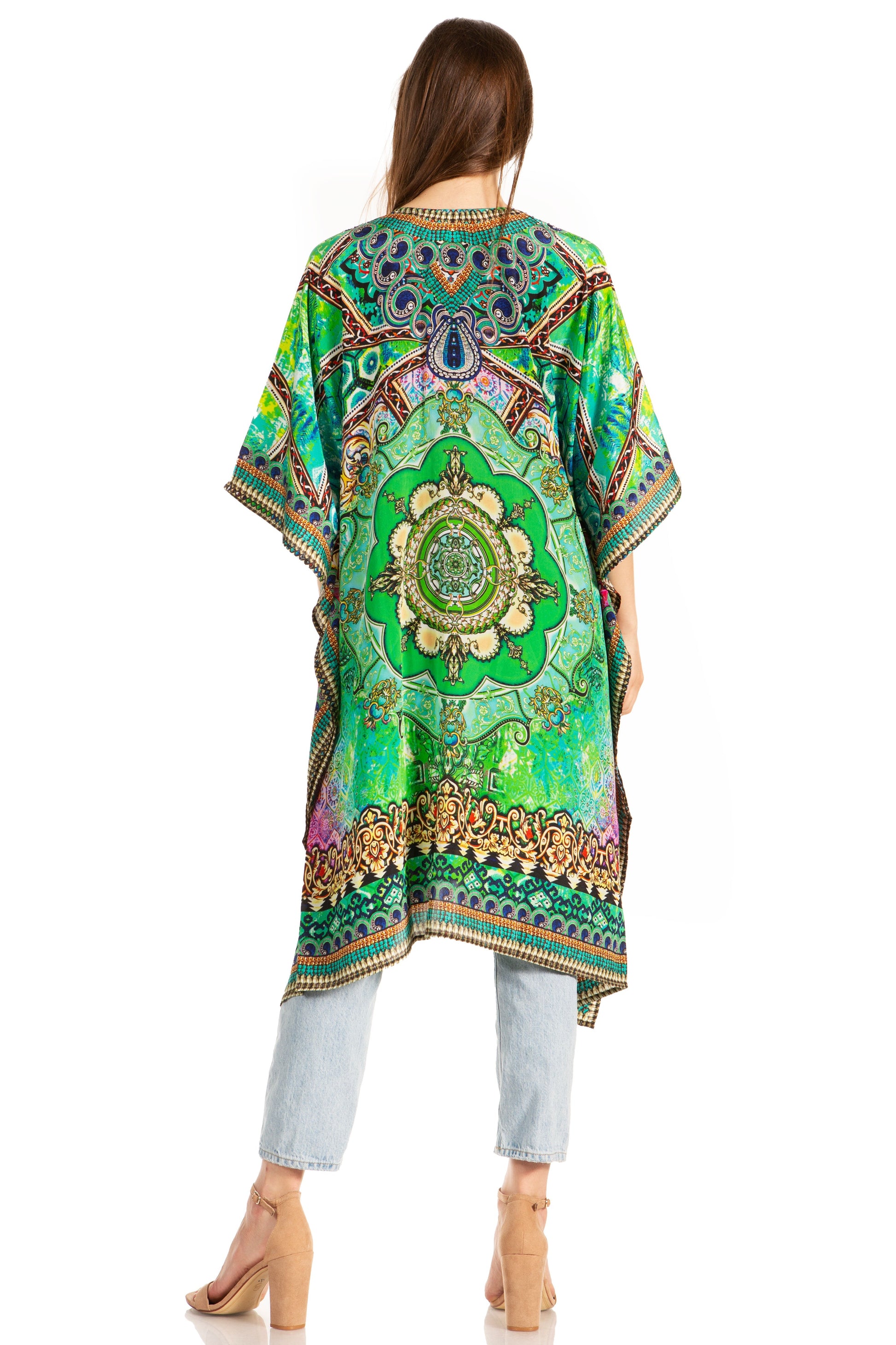 Sakkas Kristy Long Tall Lightweight Caftan Dress / Cover Up With V-Neck Jewels - Concordia Style Boutique