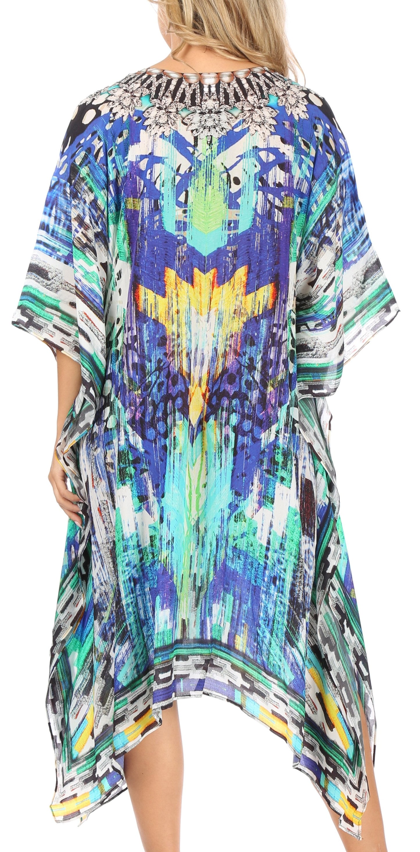 Sakkas Kristy Long Tall Lightweight Caftan Dress / Cover Up With V-Neck Jewels - Concordia Style Boutique