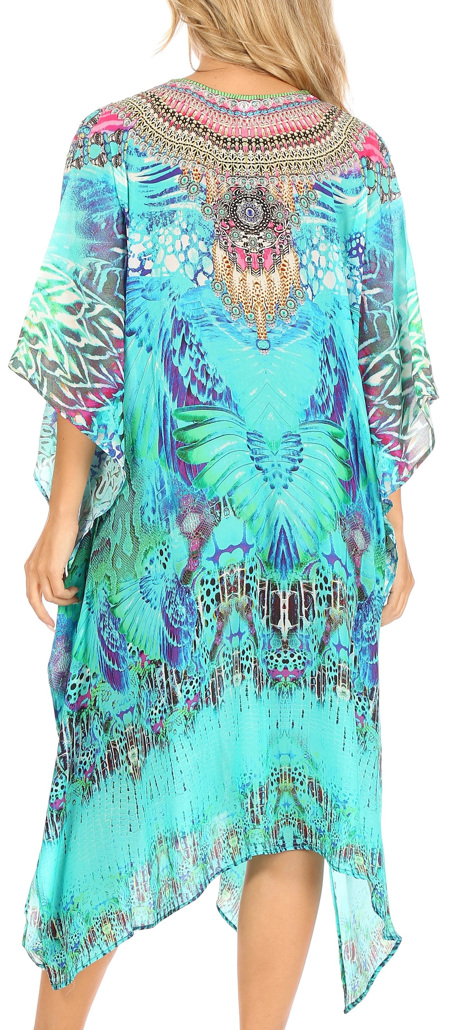 Sakkas Kristy Long Tall Lightweight Caftan Dress / Cover Up With V-Neck Jewels - Concordia Style Boutique