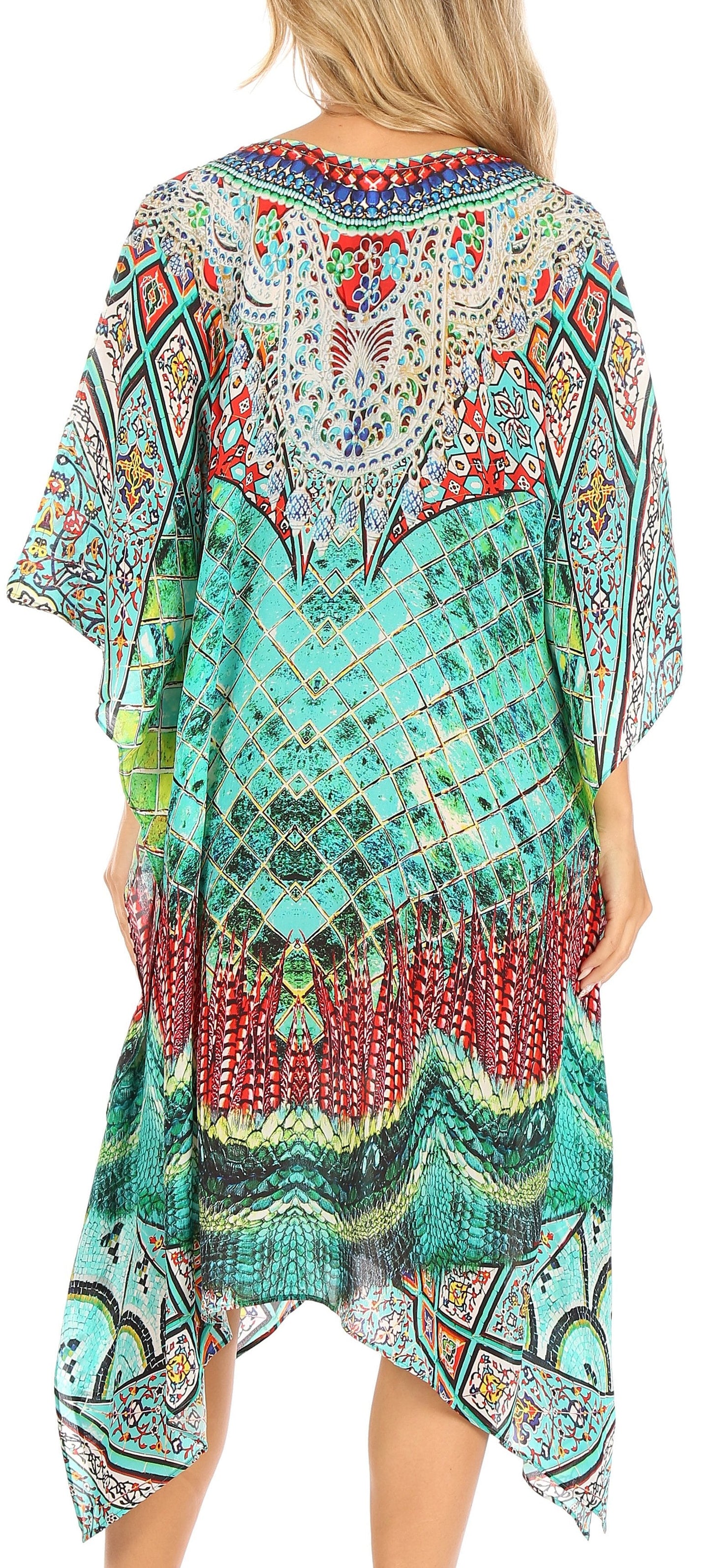 Sakkas Kristy Long Tall Lightweight Caftan Dress / Cover Up With V-Neck Jewels - Concordia Style Boutique