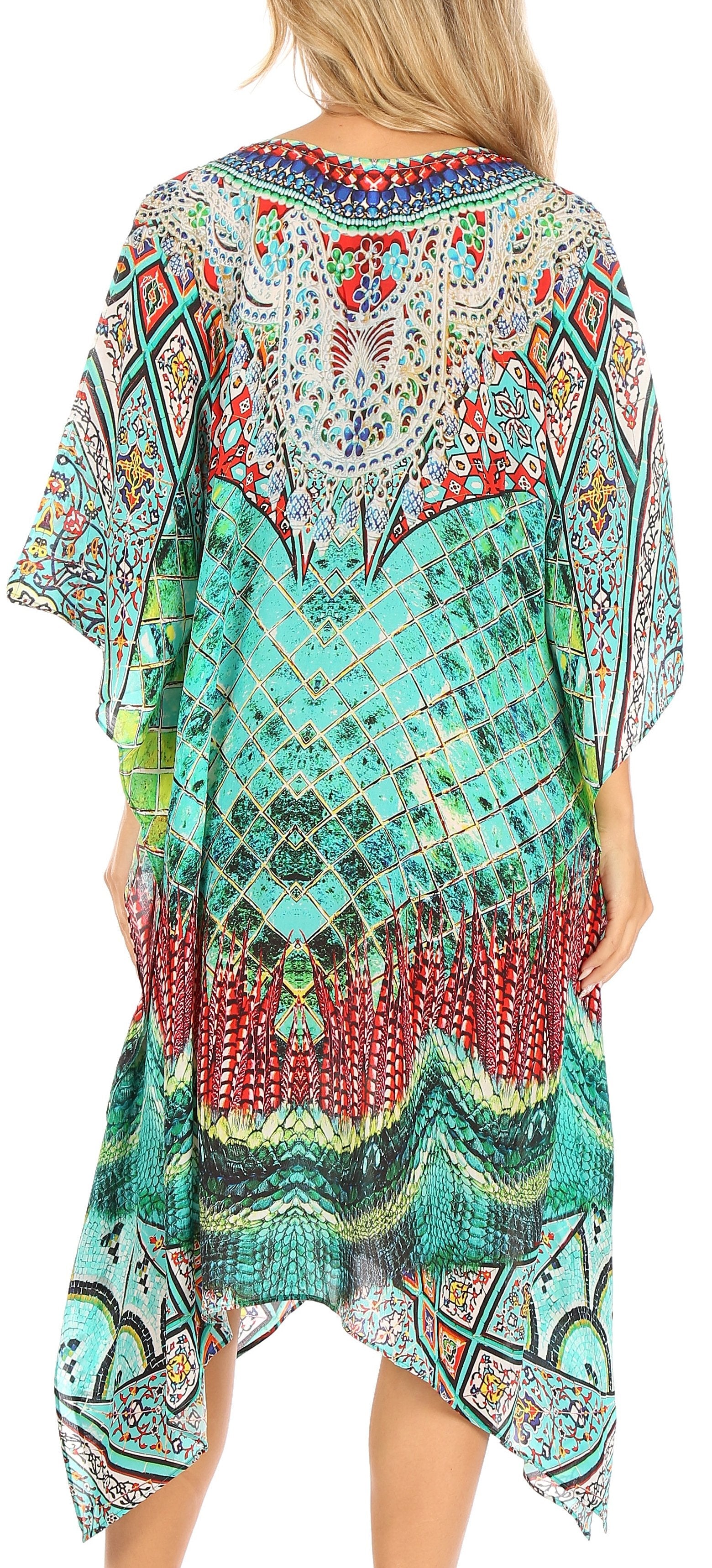 Sakkas Kristy Long Tall Lightweight Caftan Dress / Cover Up With V-Neck Jewels - Concordia Style Boutique