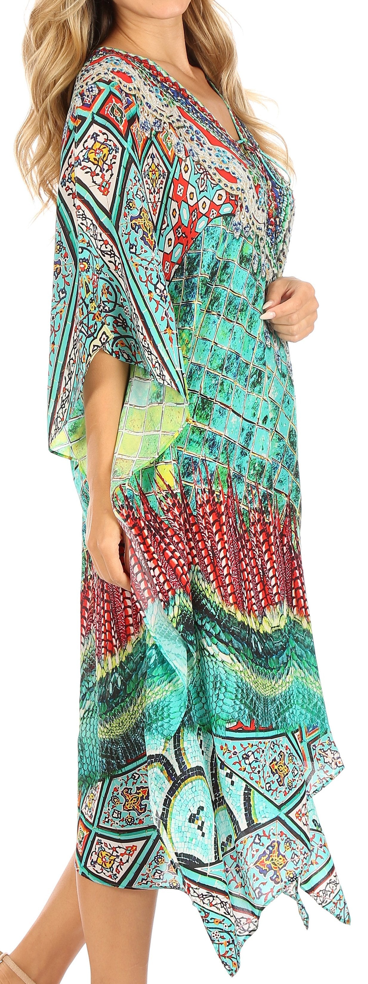 Sakkas Kristy Long Tall Lightweight Caftan Dress / Cover Up With V-Neck Jewels - Concordia Style Boutique