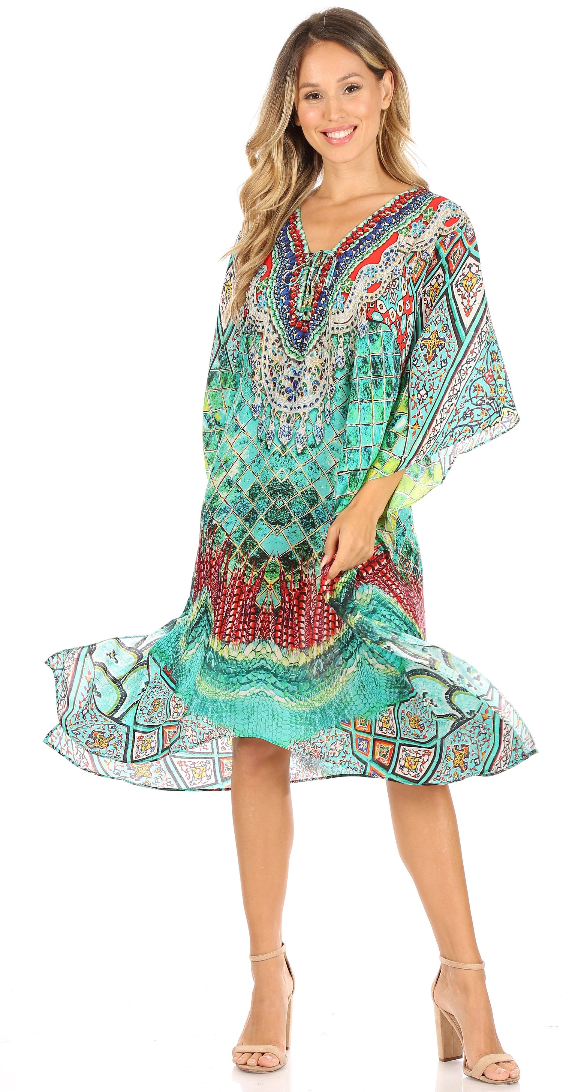Sakkas Kristy Long Tall Lightweight Caftan Dress / Cover Up With V-Neck Jewels - Concordia Style Boutique