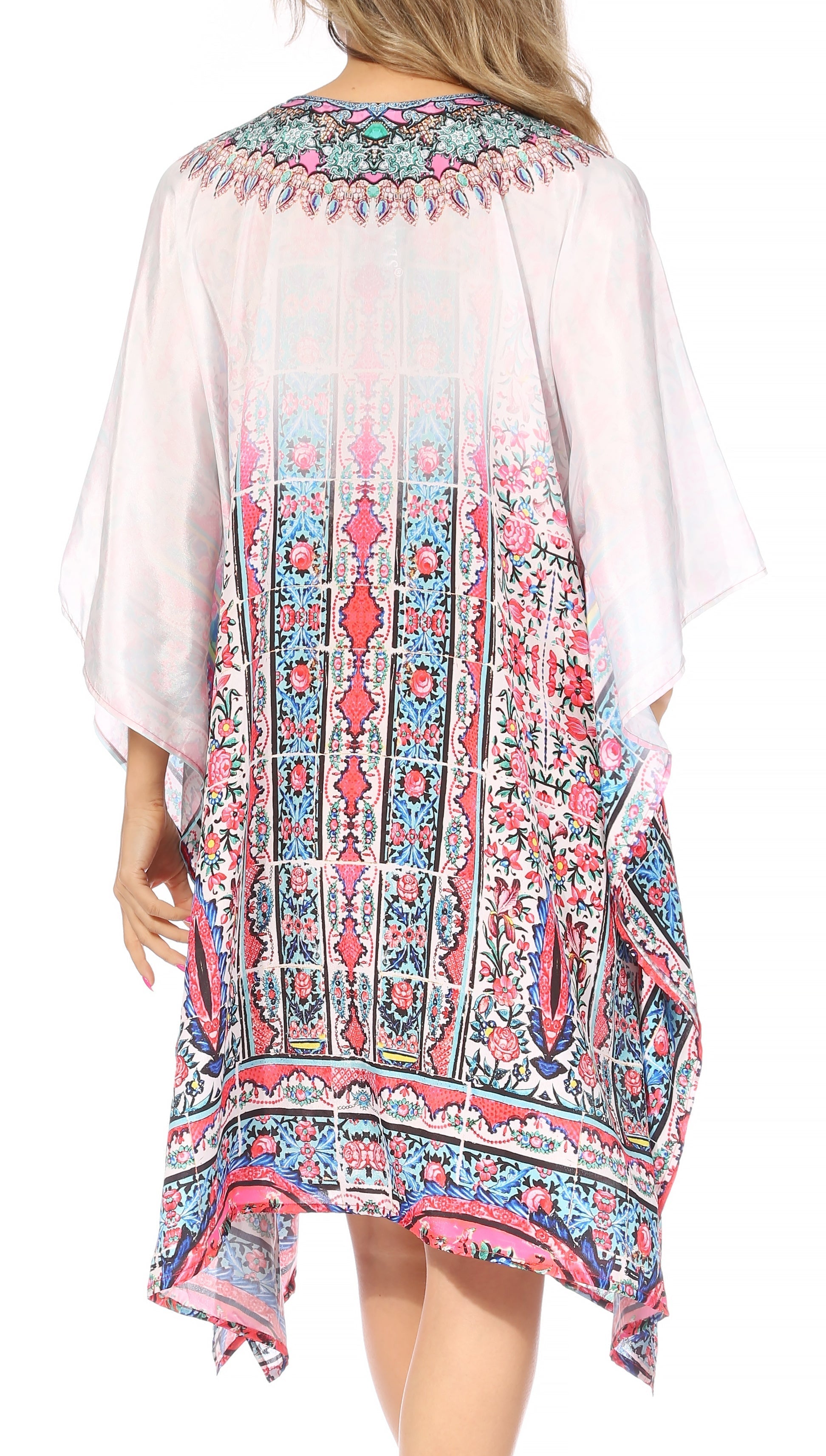 Sakkas Kristy Long Tall Lightweight Caftan Dress / Cover Up With V-Neck Jewels - Concordia Style Boutique