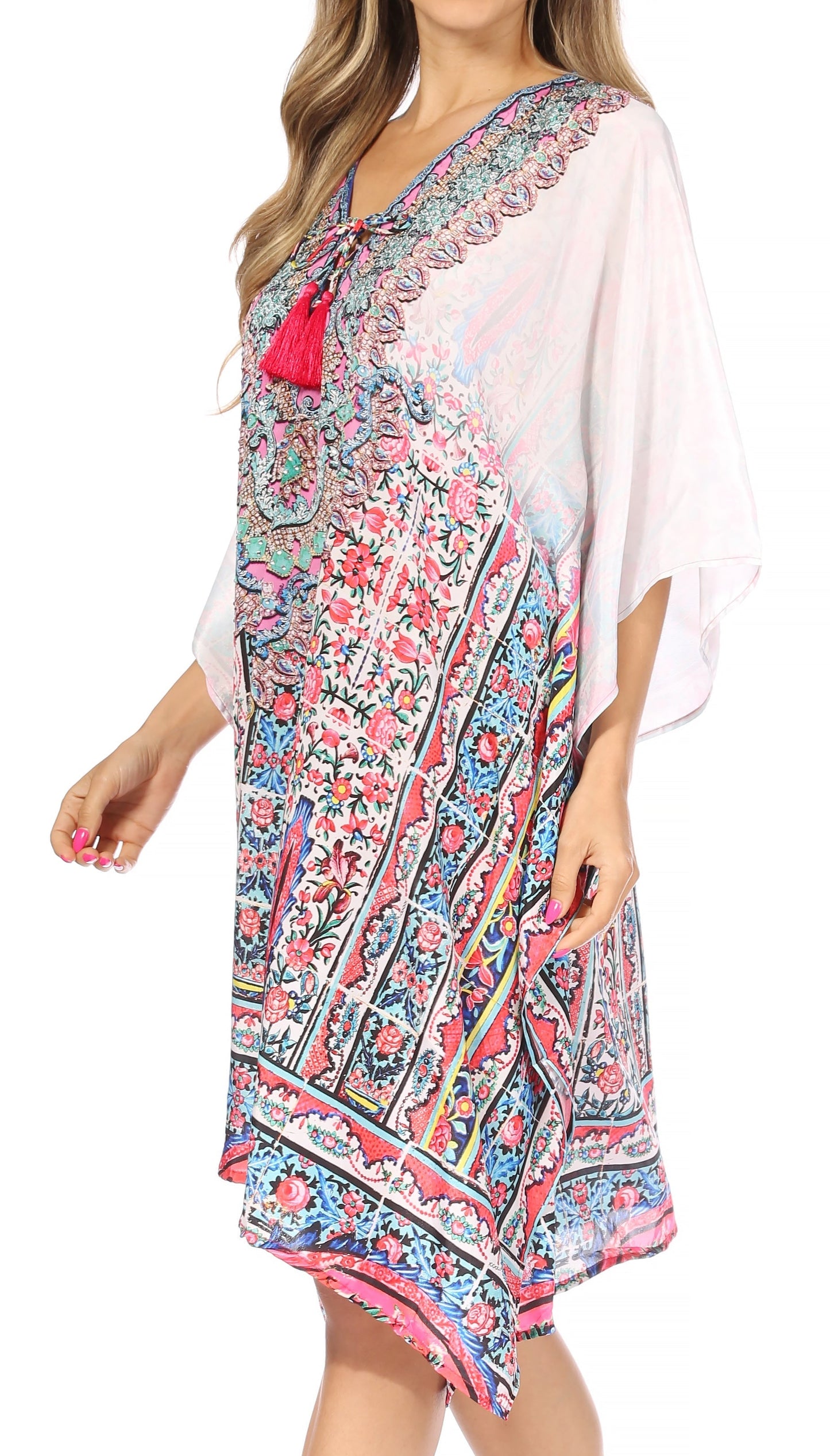 Sakkas Kristy Long Tall Lightweight Caftan Dress / Cover Up With V-Neck Jewels - Concordia Style Boutique