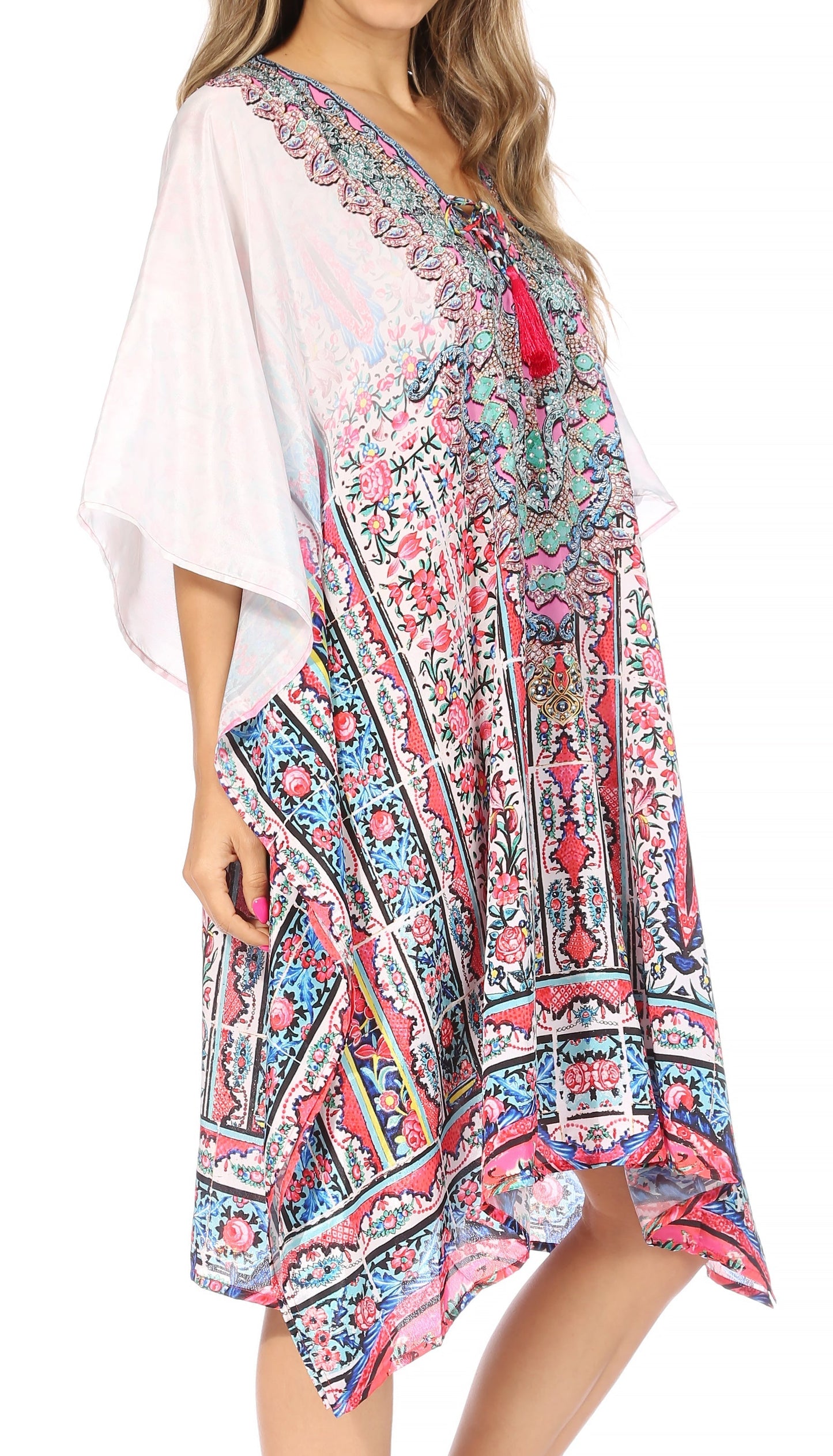 Sakkas Kristy Long Tall Lightweight Caftan Dress / Cover Up With V-Neck Jewels - Concordia Style Boutique