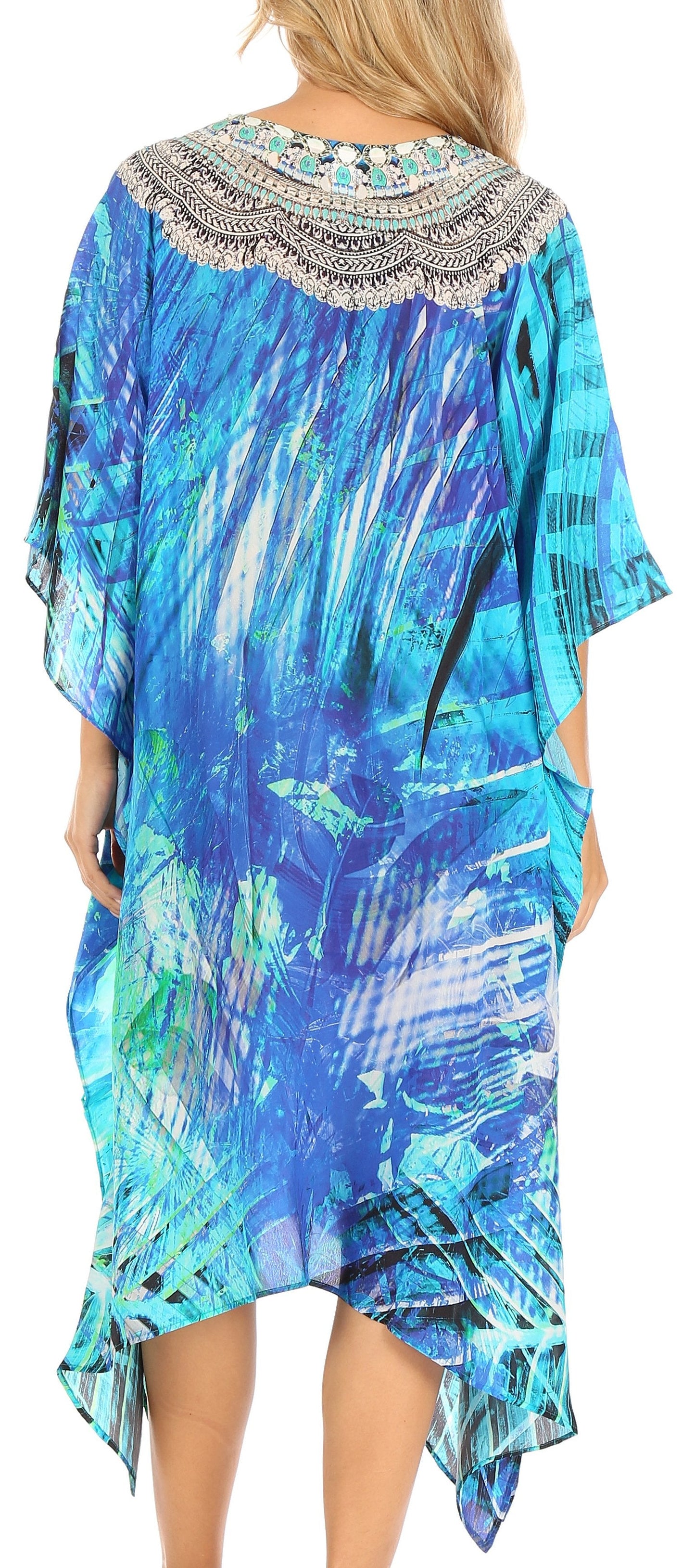 Sakkas Kristy Long Tall Lightweight Caftan Dress / Cover Up With V-Neck Jewels - Concordia Style Boutique