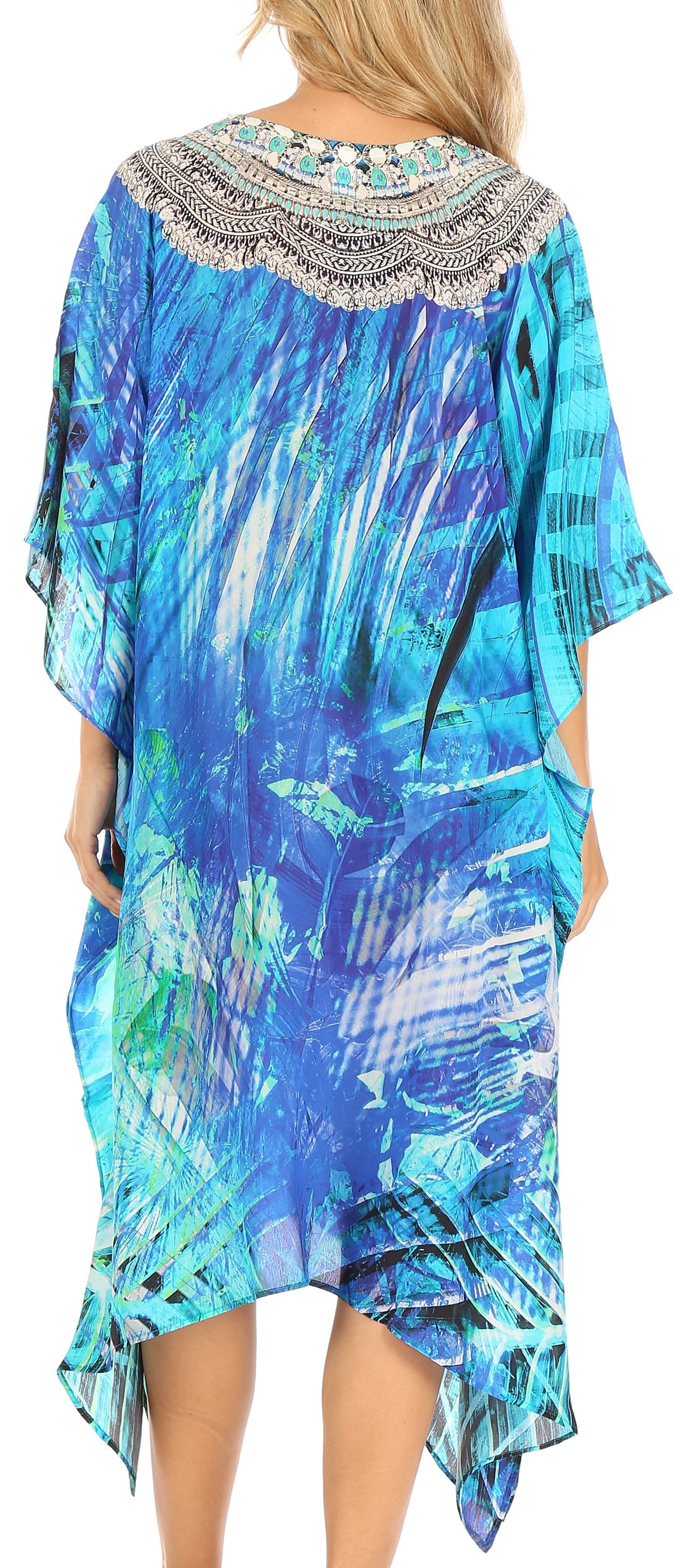 Sakkas Kristy Long Tall Lightweight Caftan Dress / Cover Up With V-Neck Jewels - Concordia Style Boutique