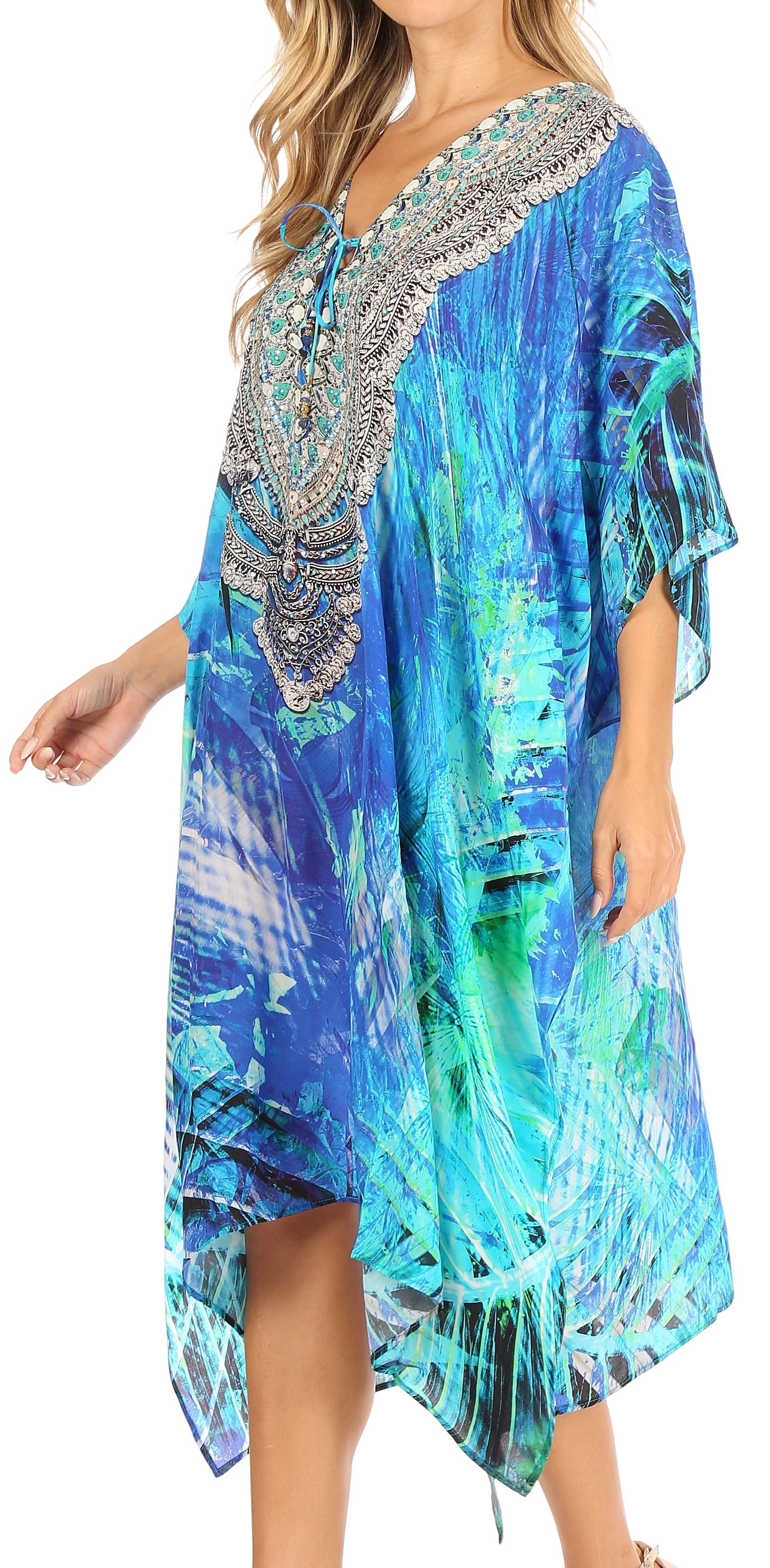 Sakkas Kristy Long Tall Lightweight Caftan Dress / Cover Up With V-Neck Jewels - Concordia Style Boutique