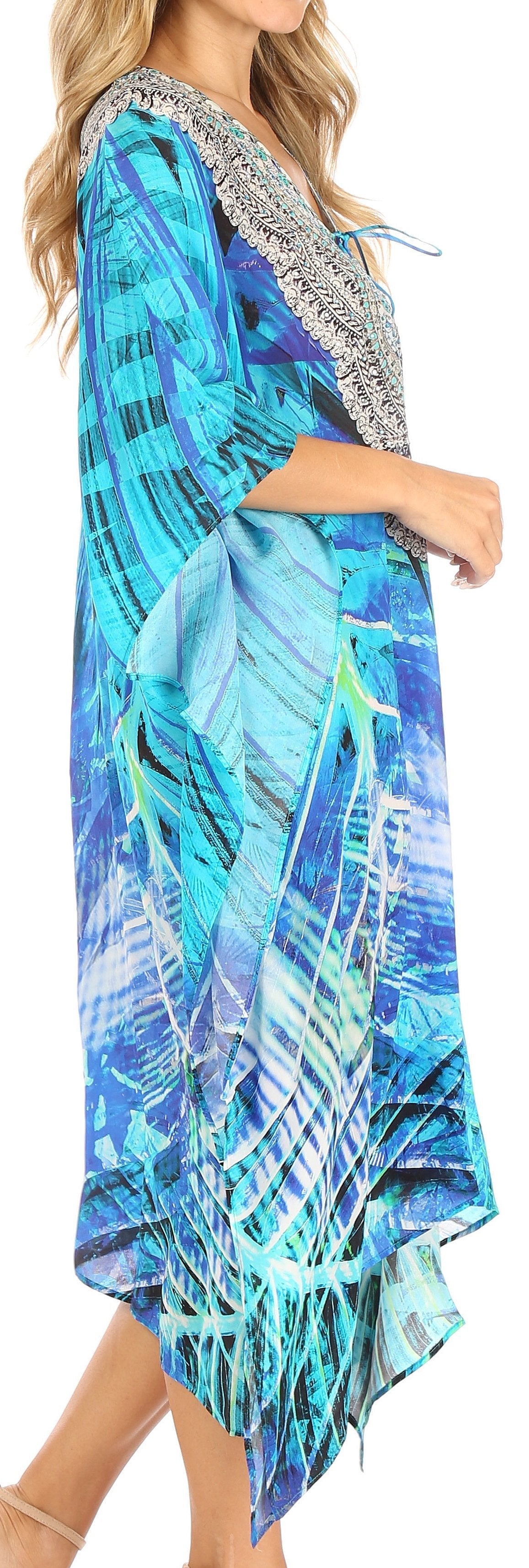 Sakkas Kristy Long Tall Lightweight Caftan Dress / Cover Up With V-Neck Jewels - Concordia Style Boutique
