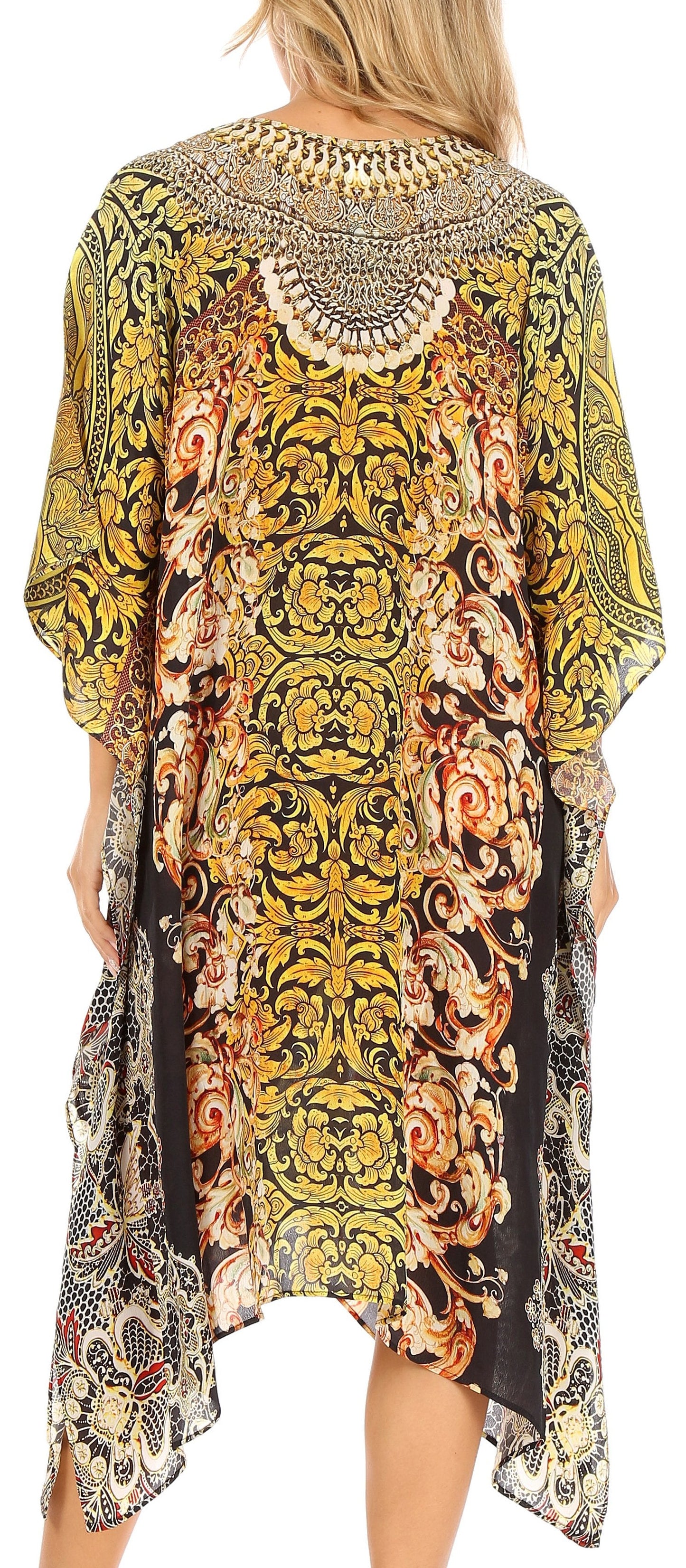 Sakkas Kristy Long Tall Lightweight Caftan Dress / Cover Up With V-Neck Jewels - Concordia Style Boutique