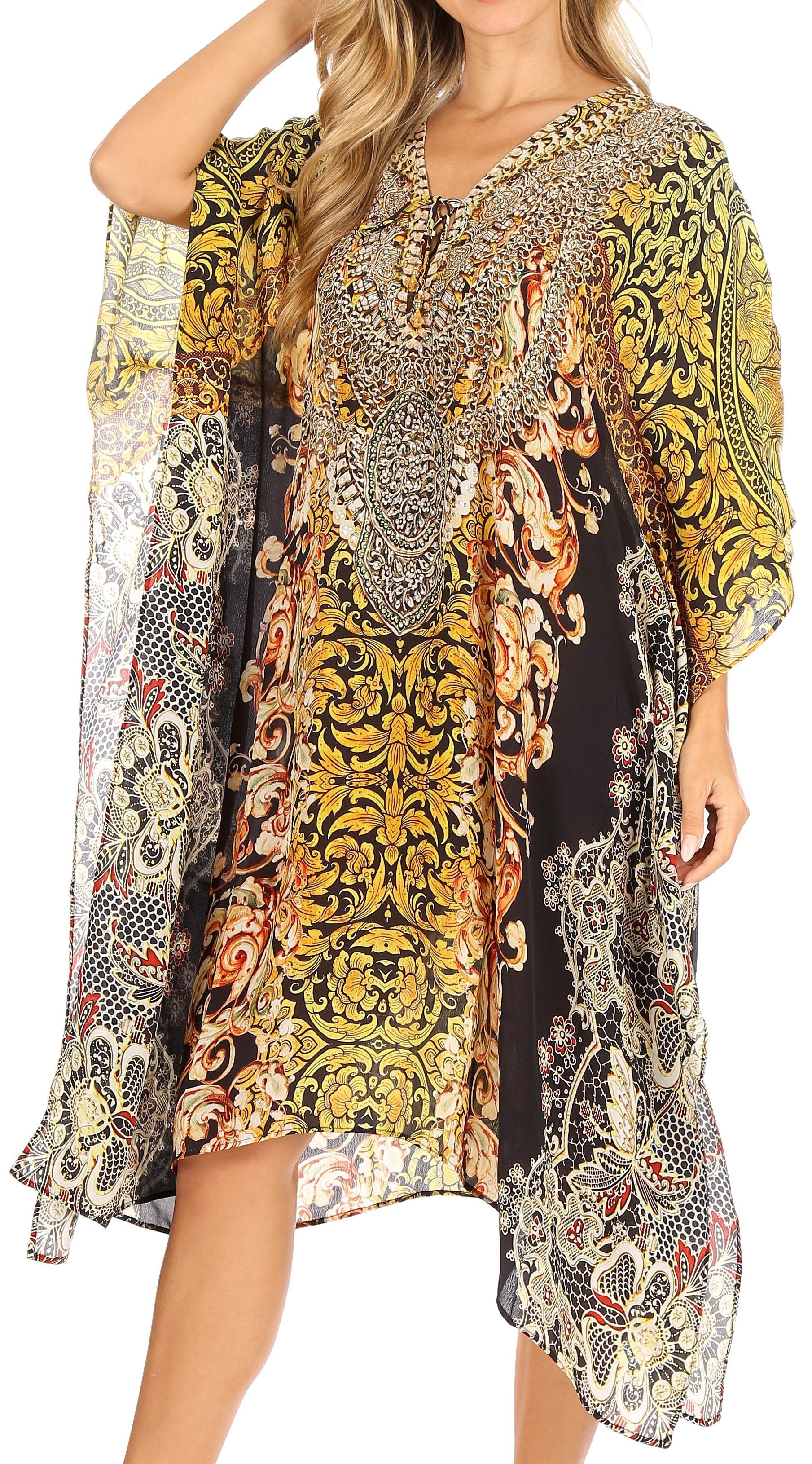 Sakkas Kristy Long Tall Lightweight Caftan Dress / Cover Up With V-Neck Jewels - Concordia Style Boutique