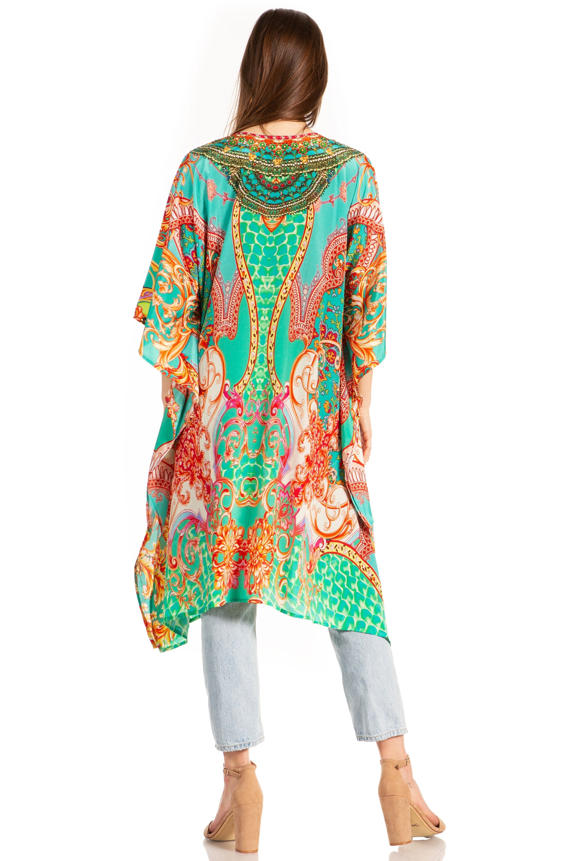 Sakkas Kristy Long Tall Lightweight Caftan Dress / Cover Up With V-Neck Jewels - Concordia Style Boutique