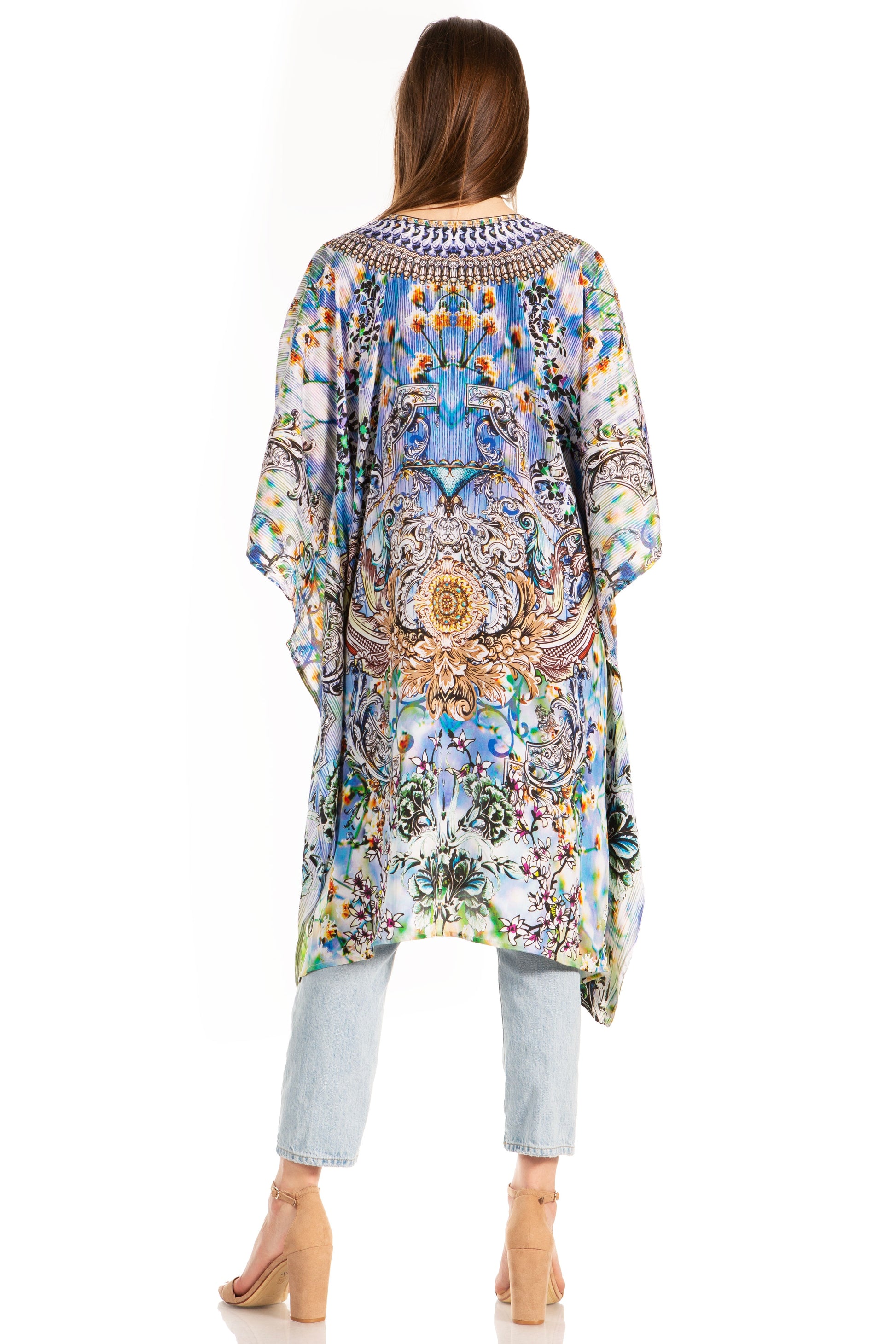 Sakkas Kristy Long Tall Lightweight Caftan Dress / Cover Up With V-Neck Jewels - Concordia Style Boutique