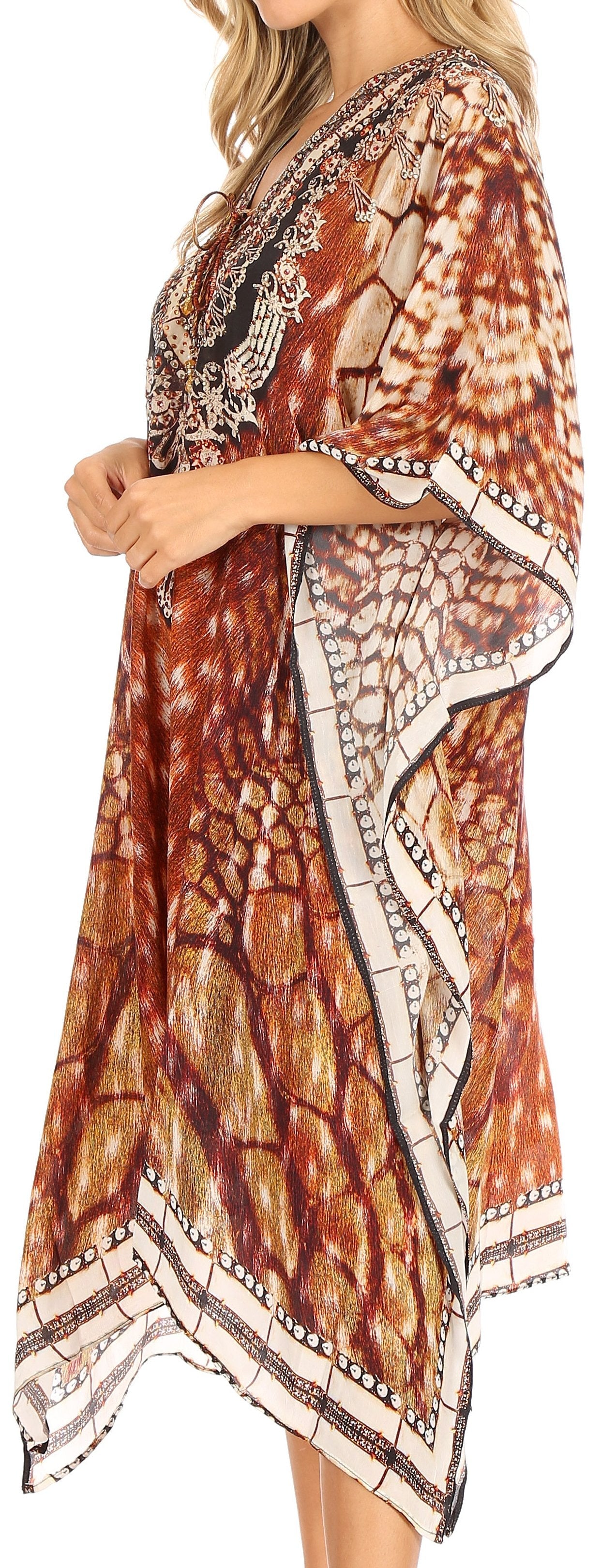 Sakkas Kristy Long Tall Lightweight Caftan Dress / Cover Up With V-Neck Jewels - Concordia Style Boutique