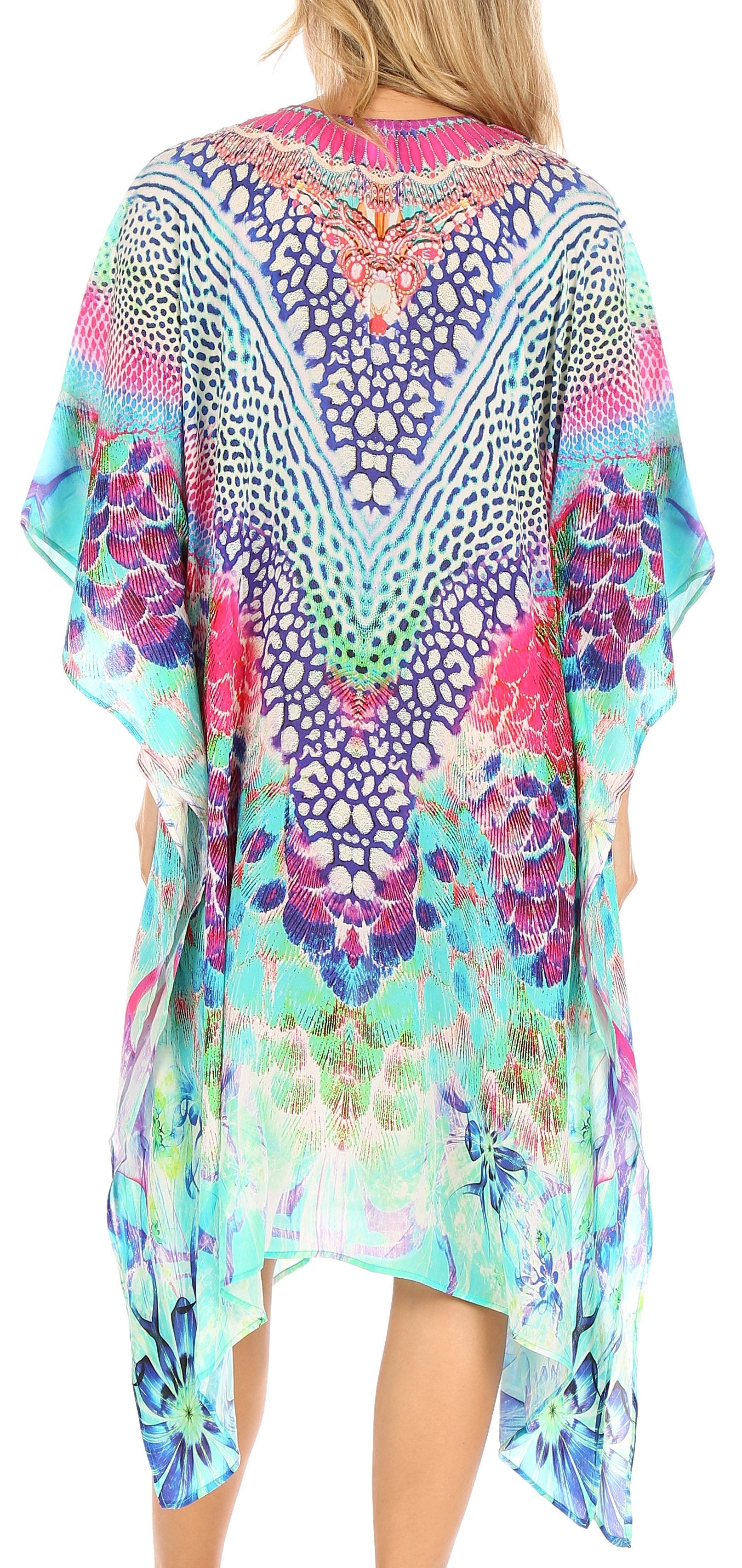 Sakkas Kristy Long Tall Lightweight Caftan Dress / Cover Up With V-Neck Jewels - Concordia Style Boutique
