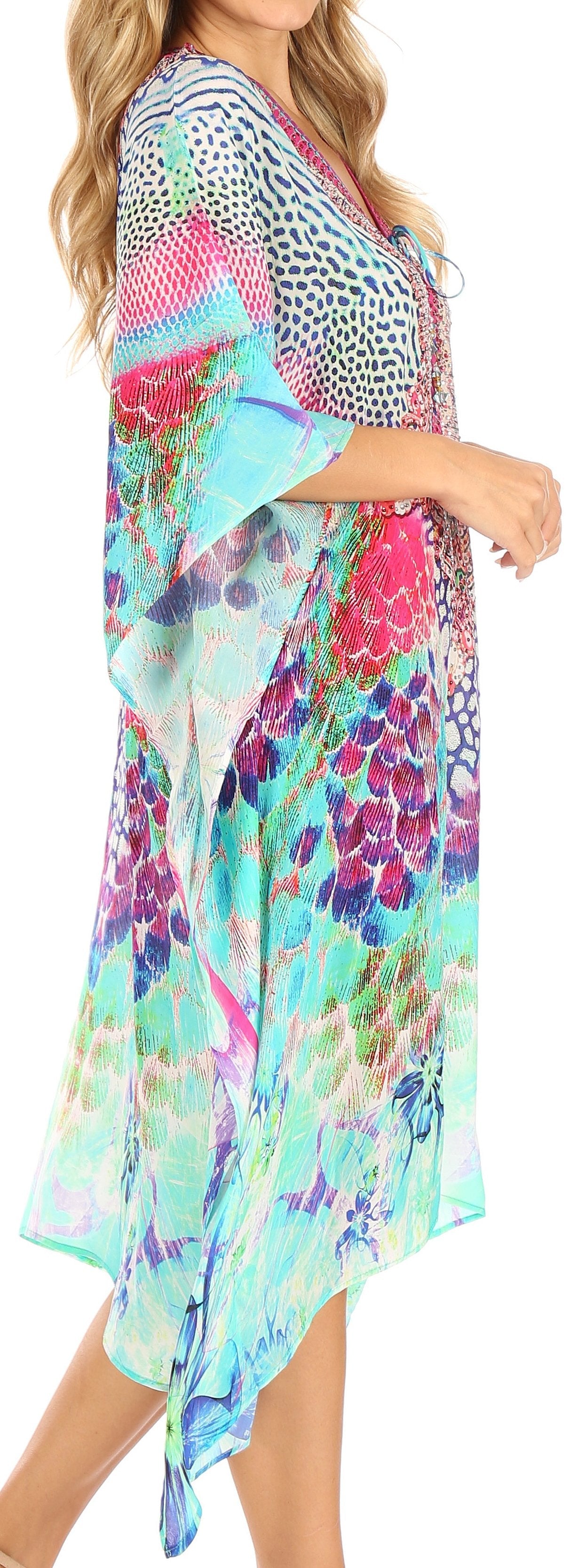 Sakkas Kristy Long Tall Lightweight Caftan Dress / Cover Up With V-Neck Jewels - Concordia Style Boutique
