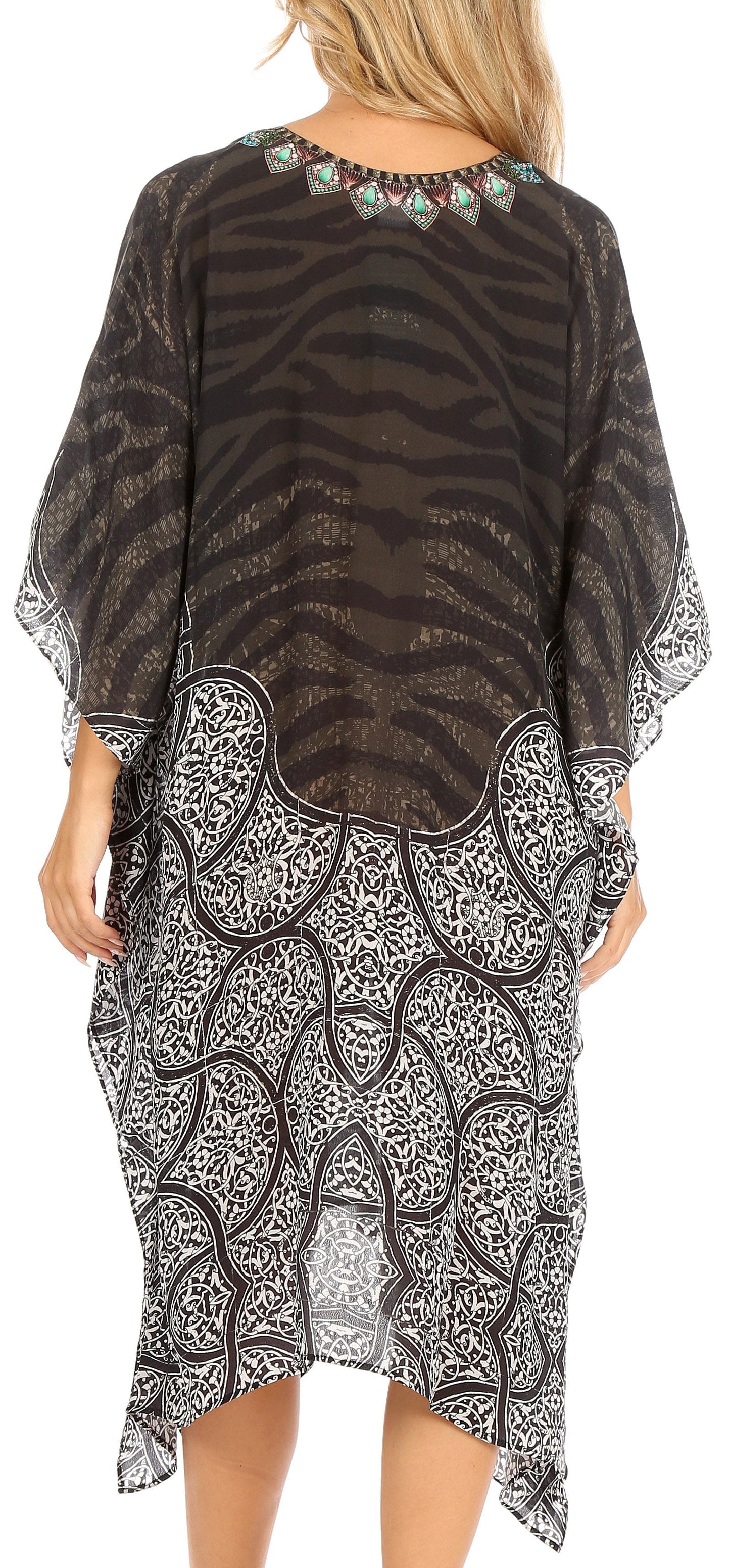Sakkas Kristy Long Tall Lightweight Caftan Dress / Cover Up With V-Neck Jewels - Concordia Style Boutique