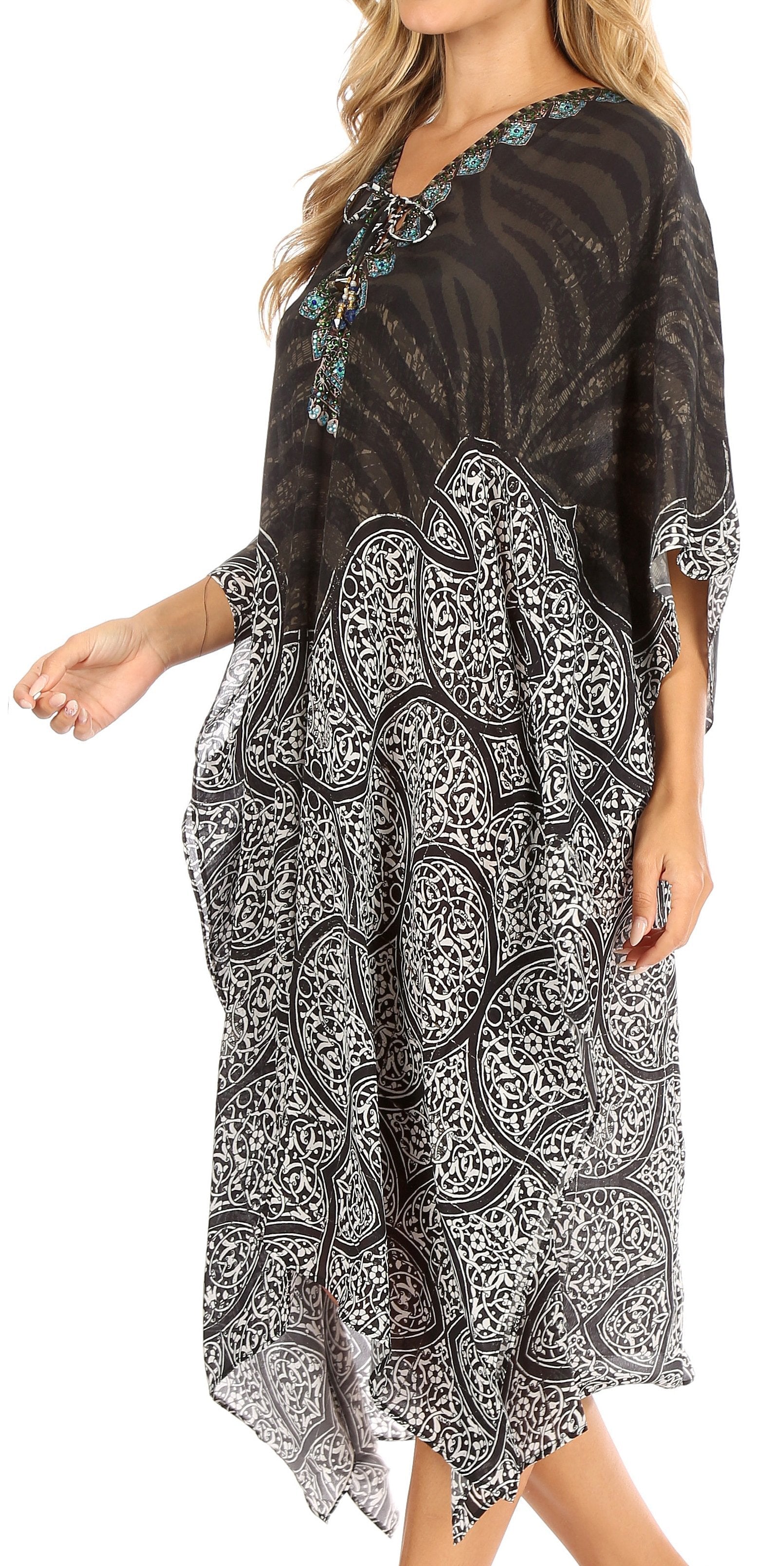 Sakkas Kristy Long Tall Lightweight Caftan Dress / Cover Up With V-Neck Jewels - Concordia Style Boutique