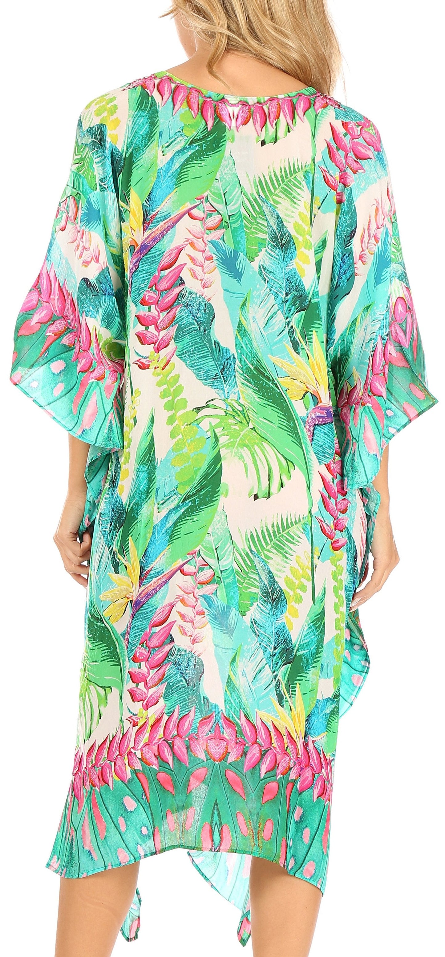 Sakkas Kristy Long Tall Lightweight Caftan Dress / Cover Up With V-Neck Jewels - Concordia Style Boutique