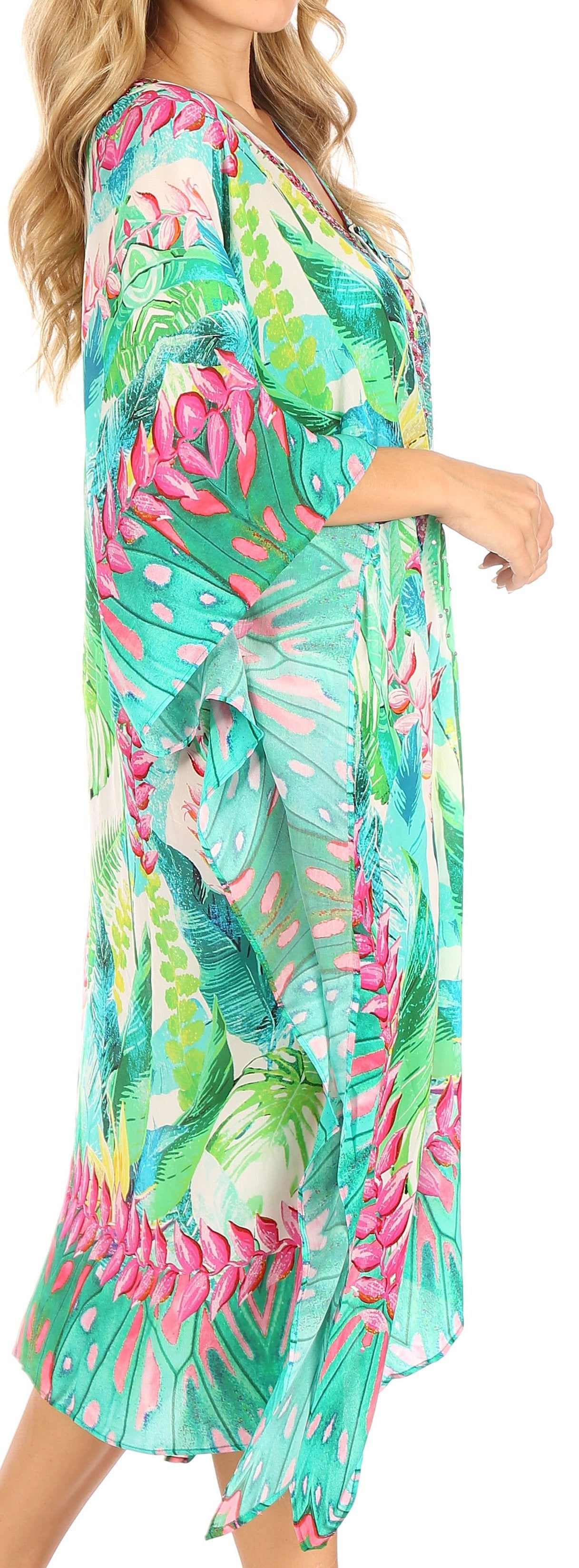 Sakkas Kristy Long Tall Lightweight Caftan Dress / Cover Up With V-Neck Jewels - Concordia Style Boutique