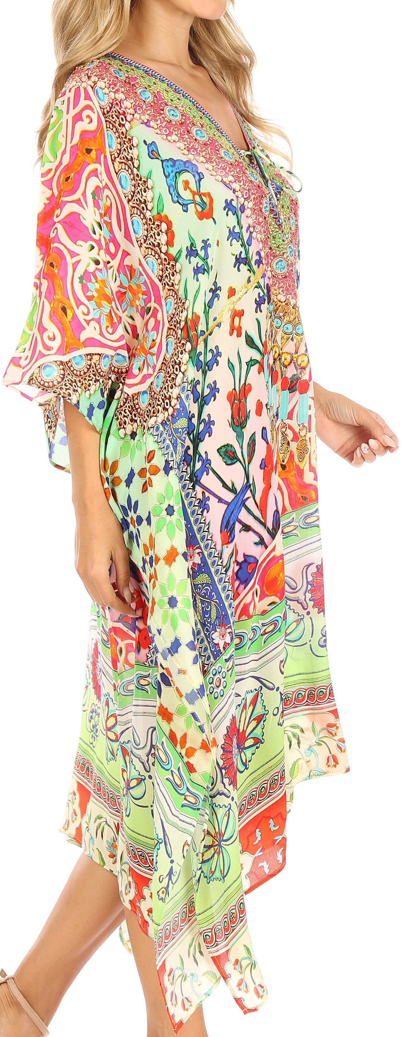Sakkas Kristy Long Tall Lightweight Caftan Dress / Cover Up With V-Neck Jewels - Concordia Style Boutique