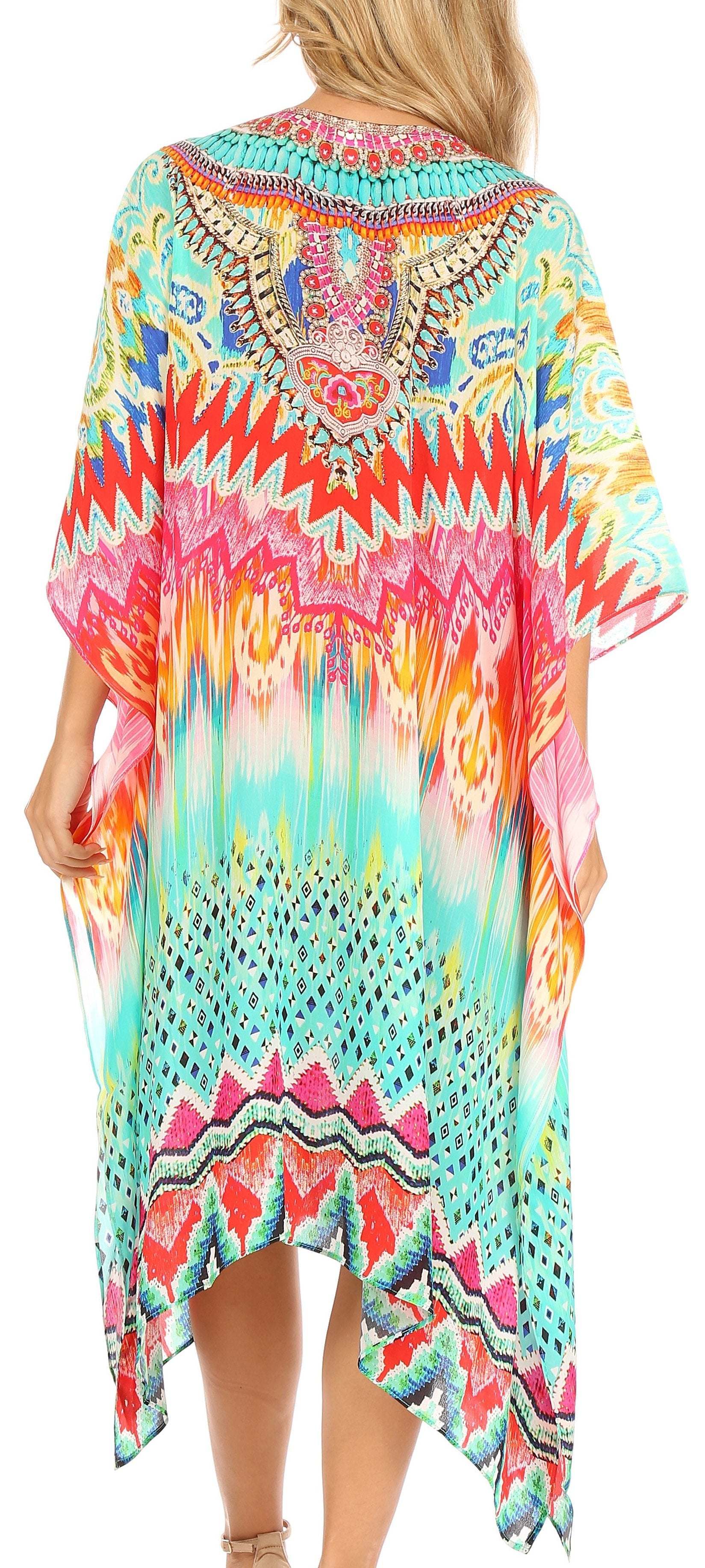 Sakkas Kristy Long Tall Lightweight Caftan Dress / Cover Up With V-Neck Jewels - Concordia Style Boutique
