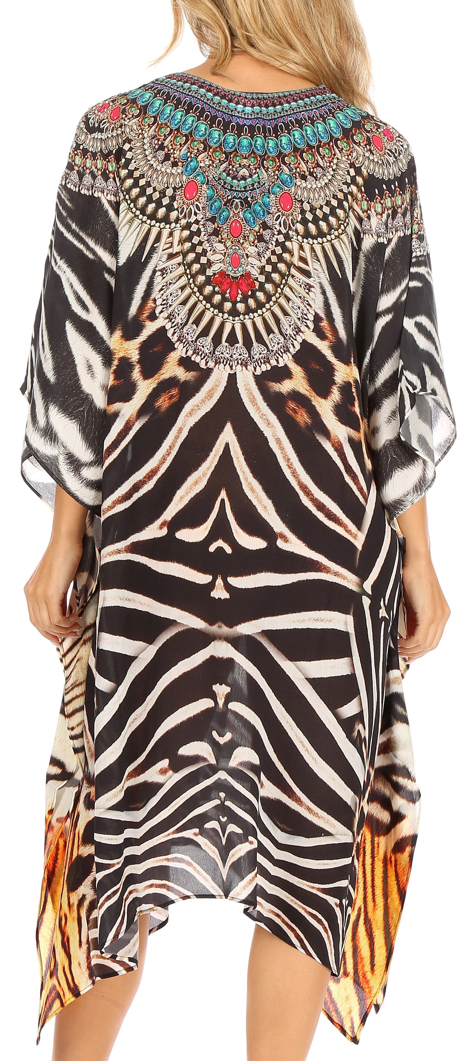 Sakkas Kristy Long Tall Lightweight Caftan Dress / Cover Up With V-Neck Jewels - Concordia Style Boutique