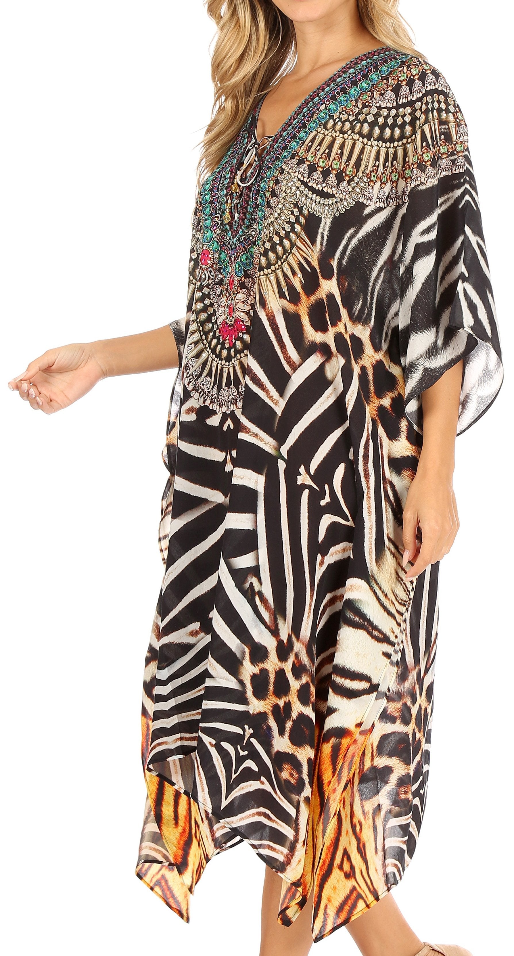 Sakkas Kristy Long Tall Lightweight Caftan Dress / Cover Up With V-Neck Jewels - Concordia Style Boutique