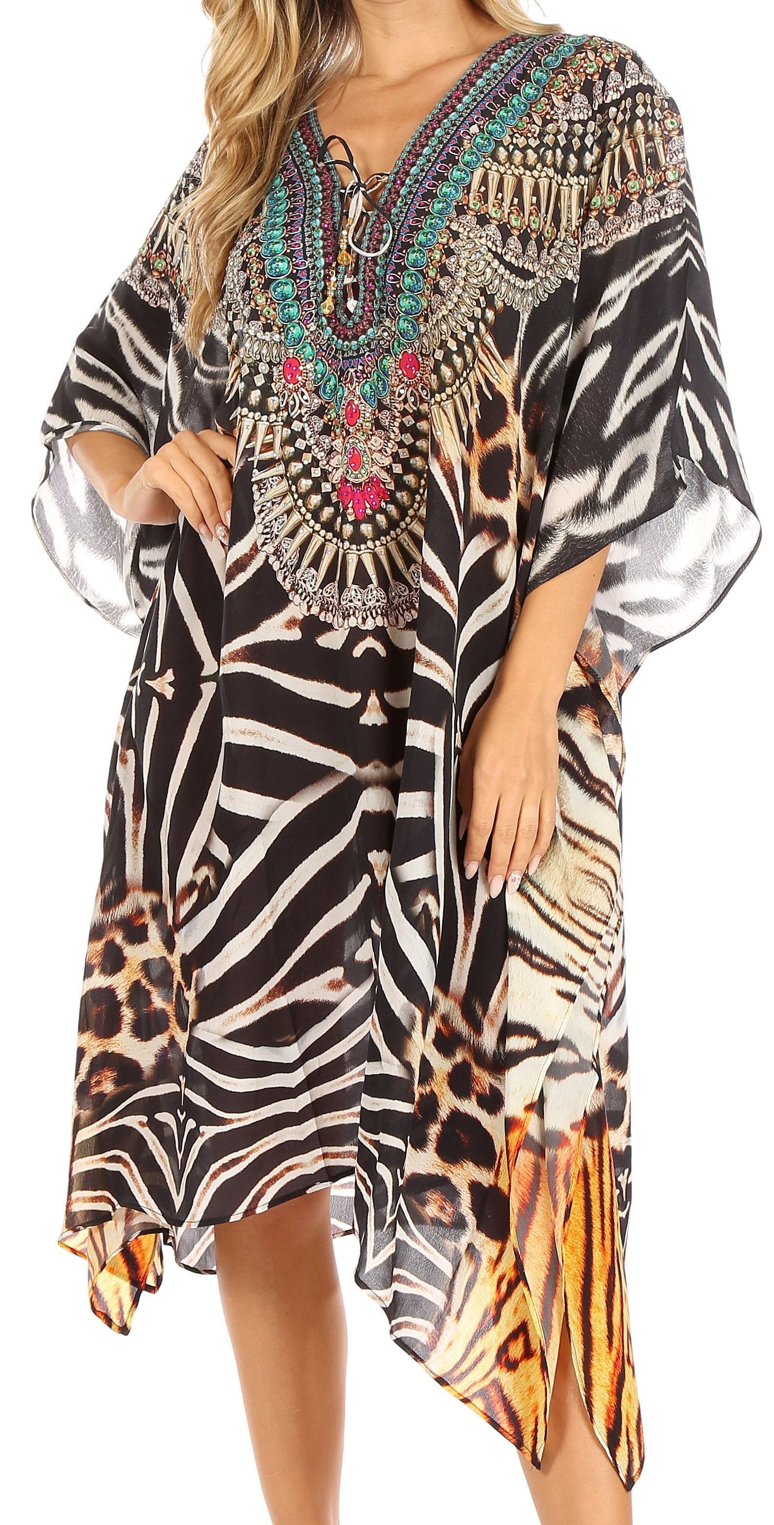 Sakkas Kristy Long Tall Lightweight Caftan Dress / Cover Up With V-Neck Jewels - Concordia Style Boutique