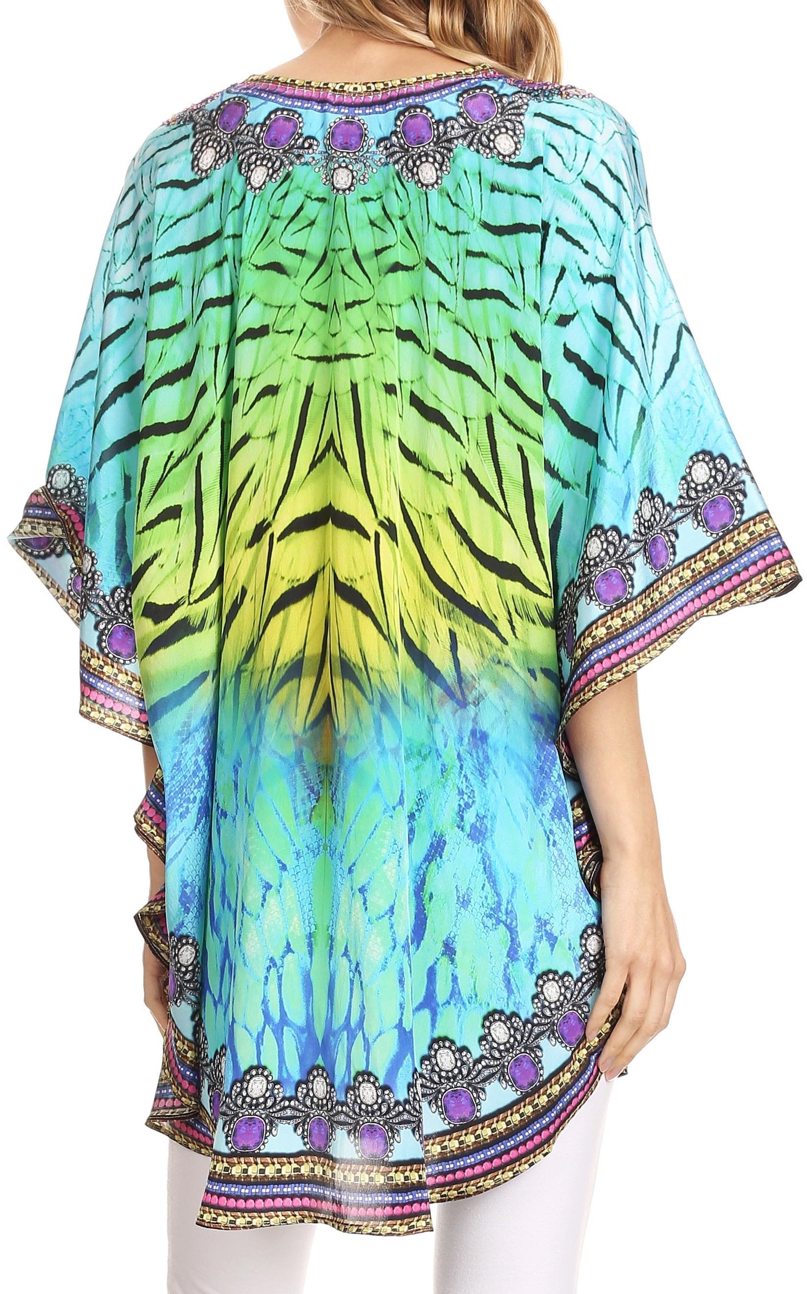 Sakkas Tallulah Wide Circle Blouse V Neck Top With Tassle Ties And Rhinestones - Concordia Style Boutique