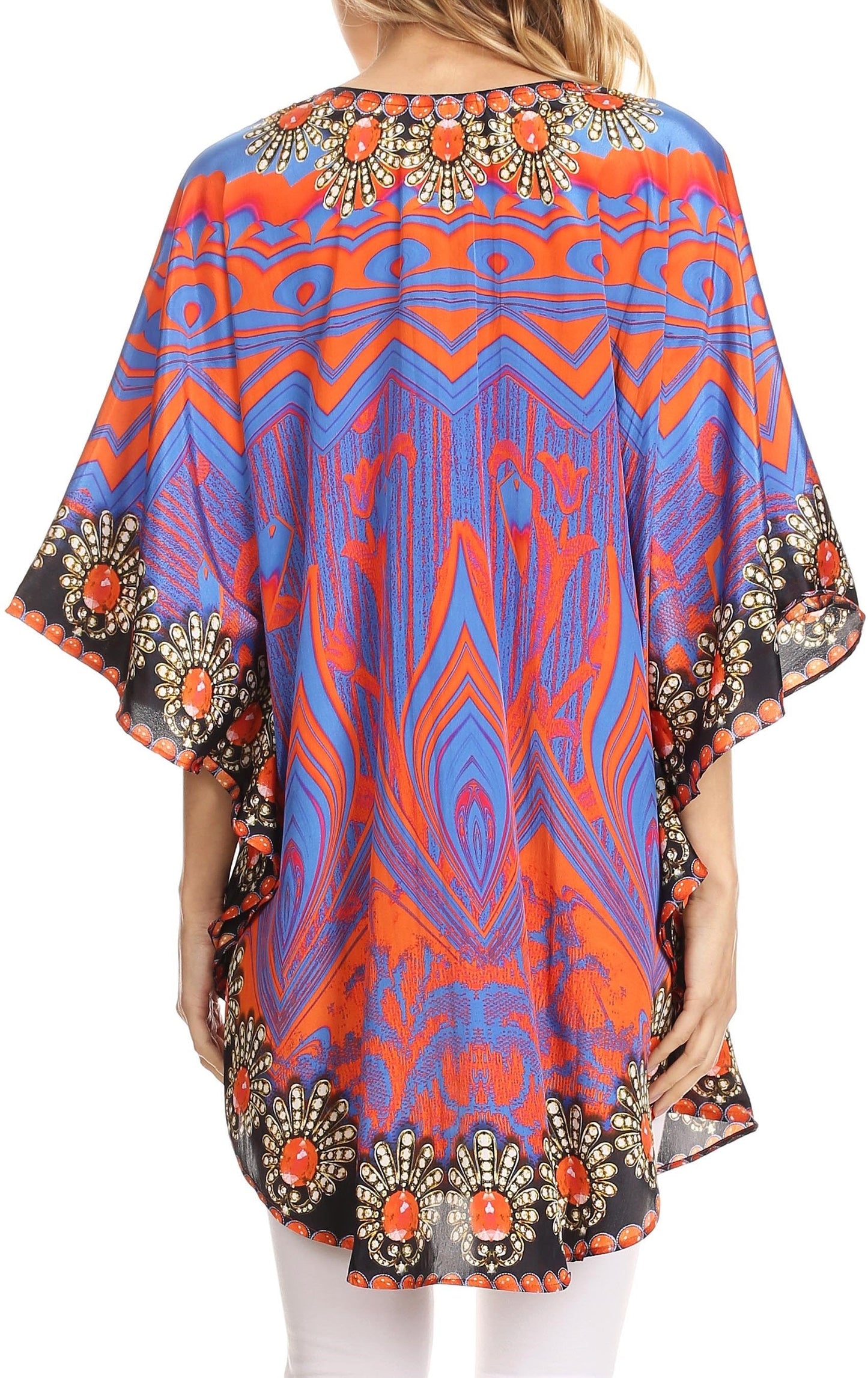 Sakkas Tallulah Wide Circle Blouse V Neck Top With Tassle Ties And Rhinestones - Concordia Style Boutique