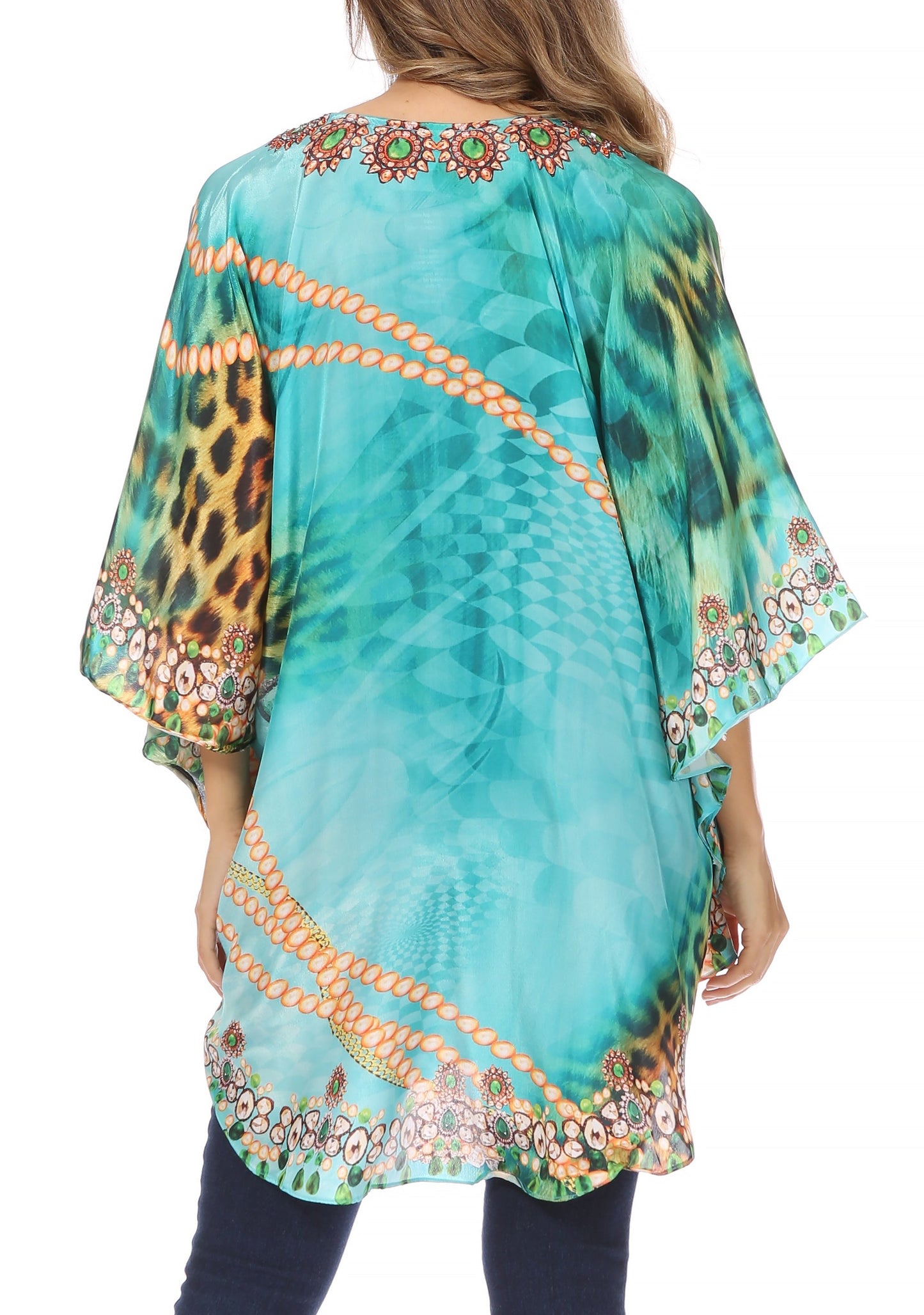 Sakkas Tallulah Wide Circle Blouse V Neck Top With Tassle Ties And Rhinestones - Concordia Style Boutique