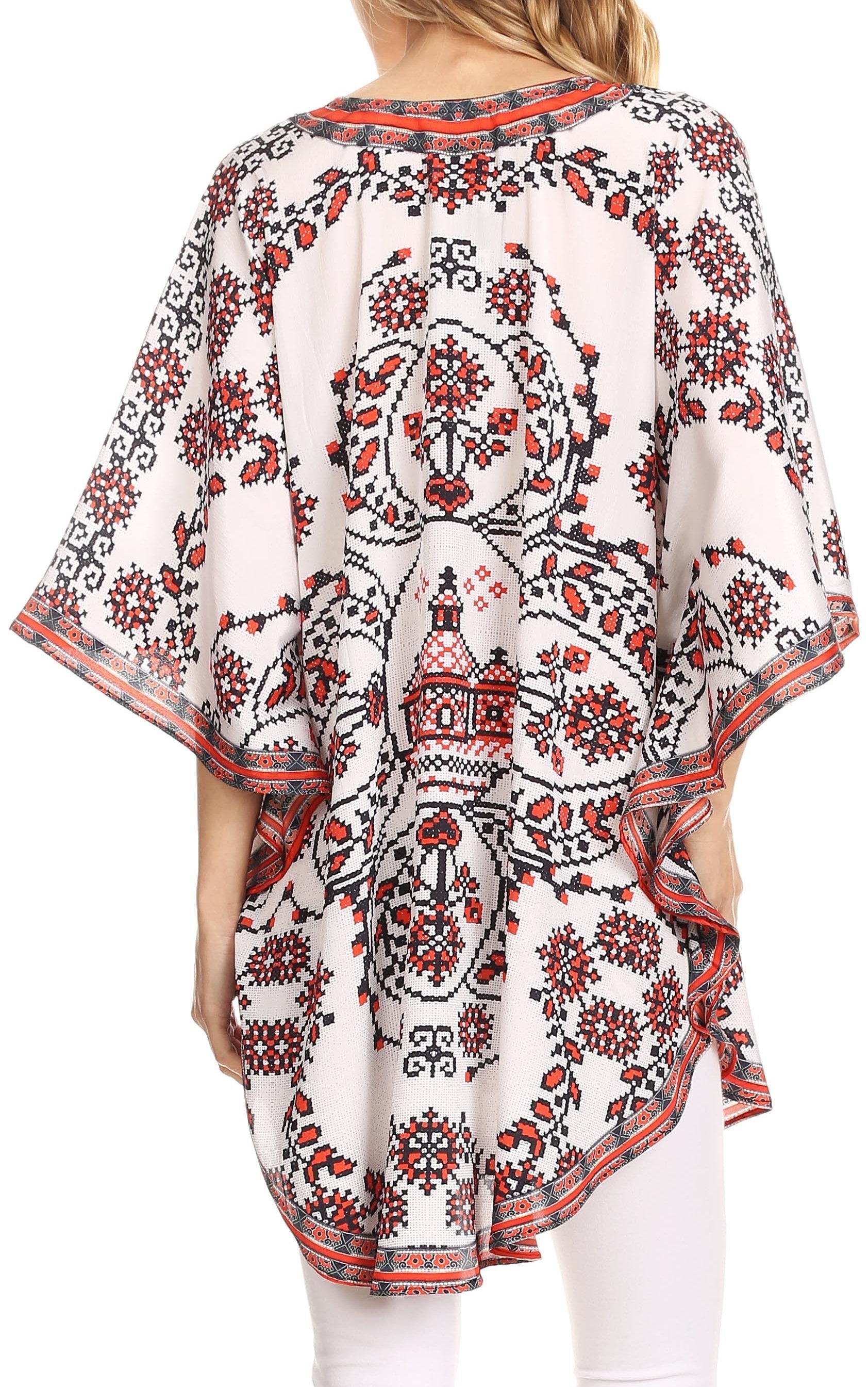 Sakkas Tallulah Wide Circle Blouse V Neck Top With Tassle Ties And Rhinestones - Concordia Style Boutique