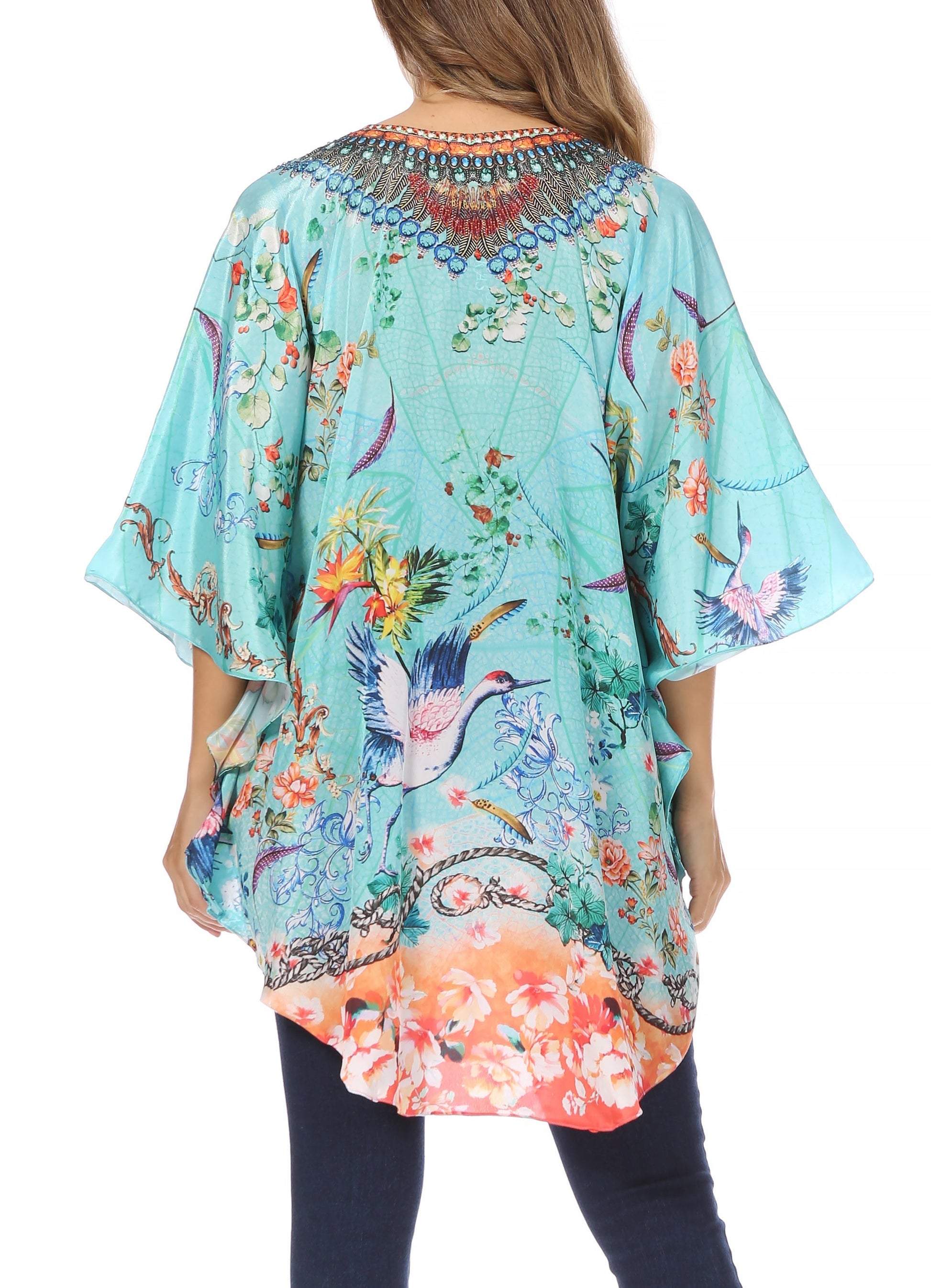 Sakkas Tallulah Wide Circle Blouse V Neck Top With Tassle Ties And Rhinestones - Concordia Style Boutique