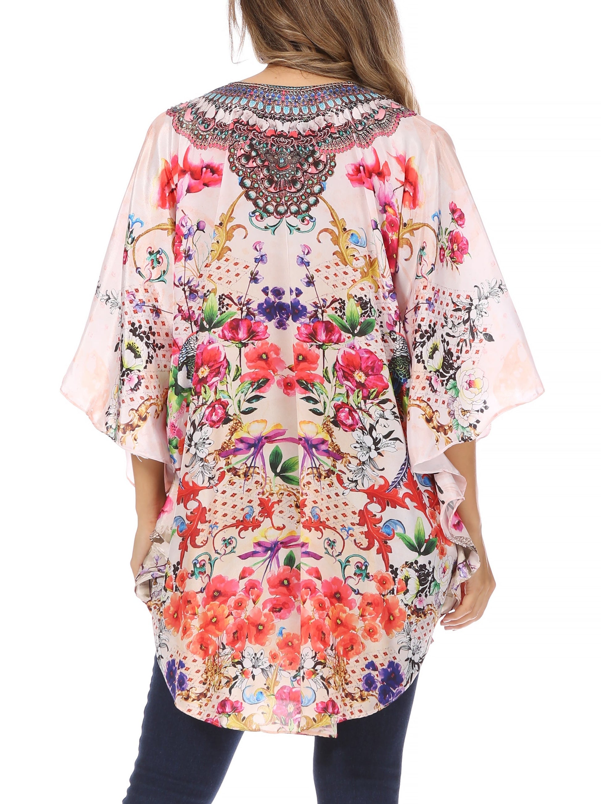 Sakkas Tallulah Wide Circle Blouse V Neck Top With Tassle Ties And Rhinestones - Concordia Style Boutique