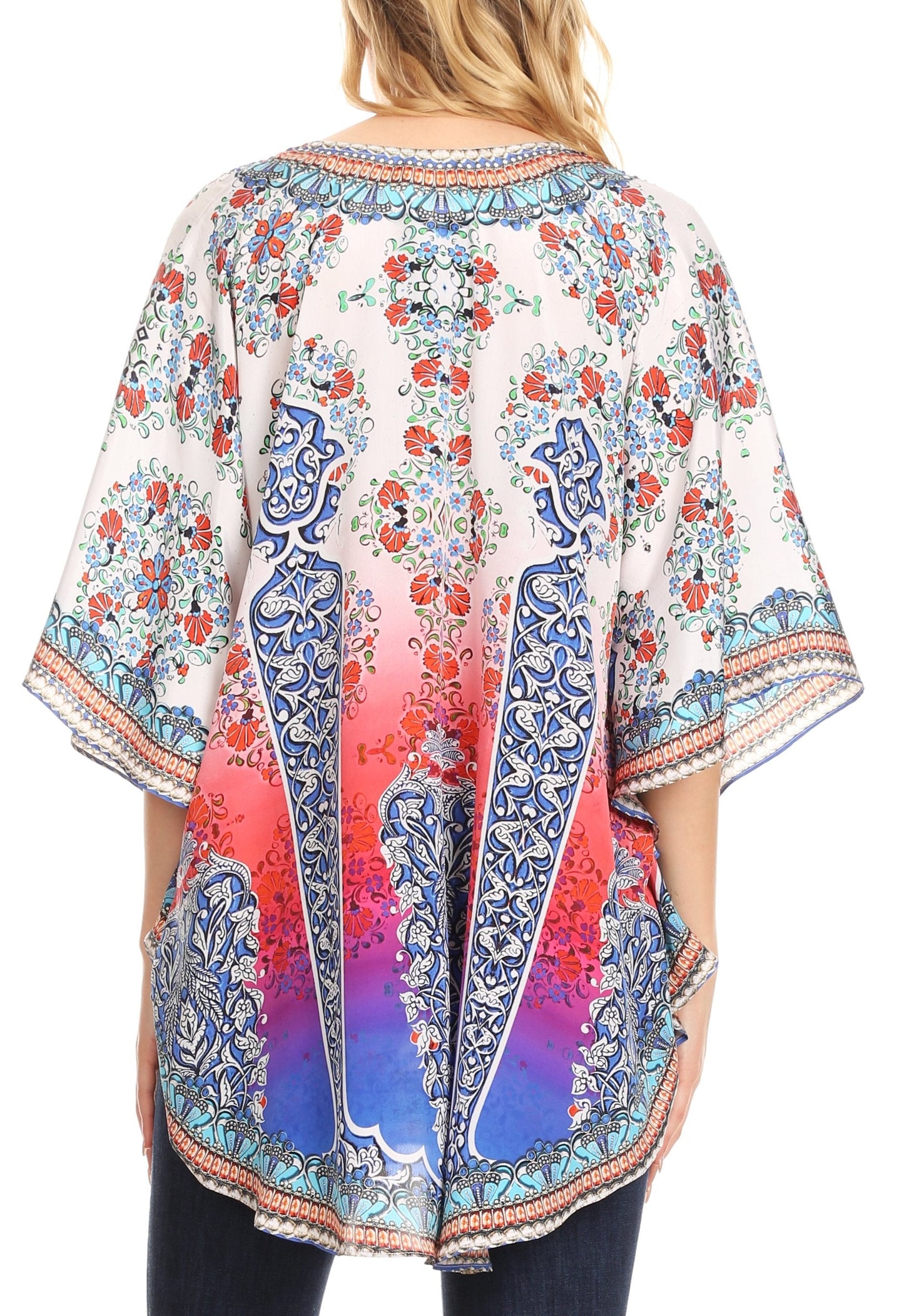 Sakkas Tallulah Wide Circle Blouse V Neck Top With Tassle Ties And Rhinestones - Concordia Style Boutique