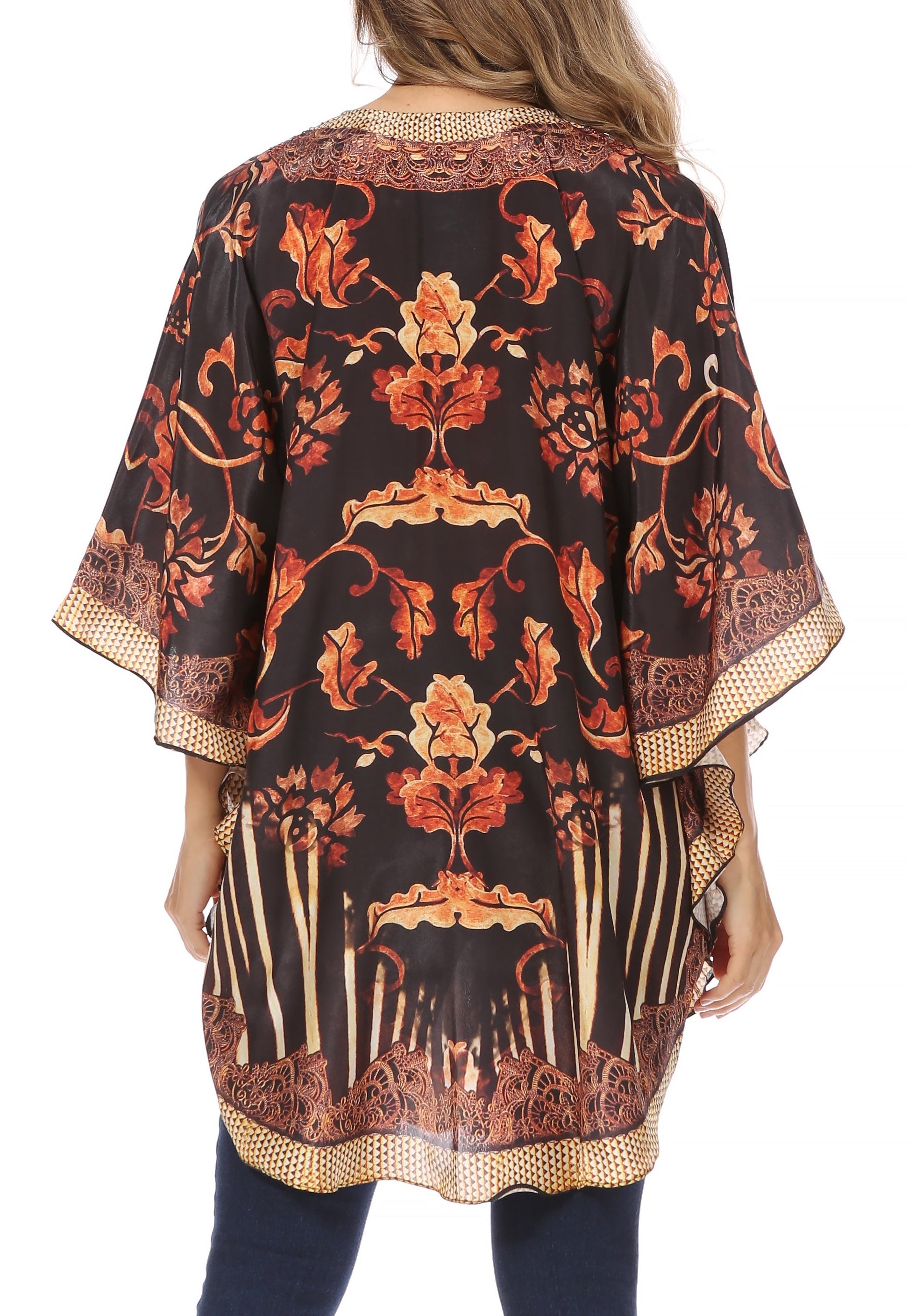 Sakkas Tallulah Wide Circle Blouse V Neck Top With Tassle Ties And Rhinestones - Concordia Style Boutique