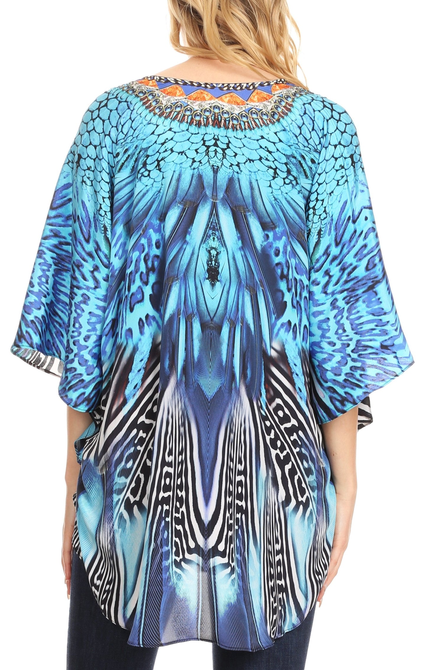 Sakkas Tallulah Wide Circle Blouse V Neck Top With Tassle Ties And Rhinestones - Concordia Style Boutique