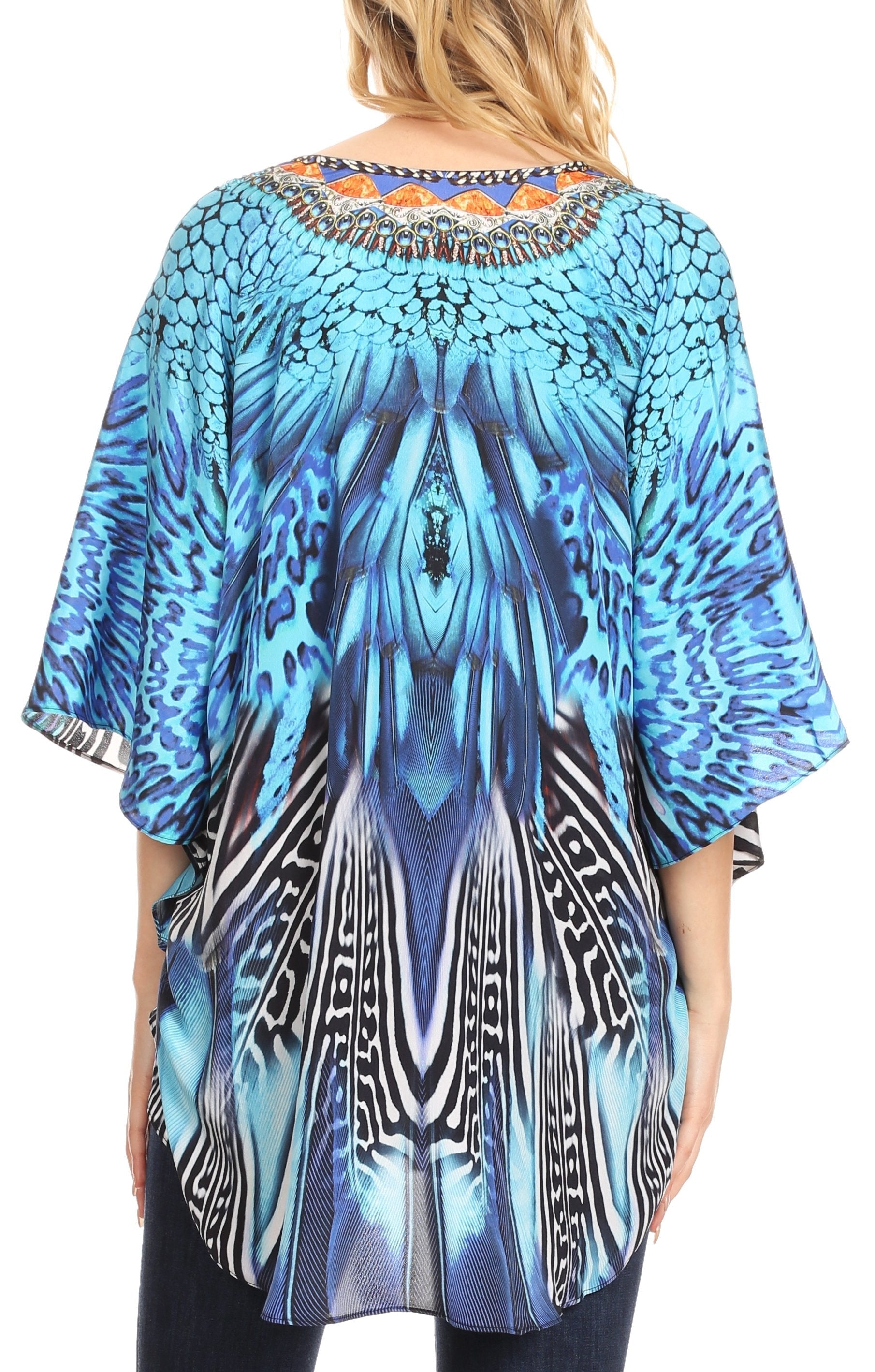 Sakkas Tallulah Wide Circle Blouse V Neck Top With Tassle Ties And Rhinestones - Concordia Style Boutique