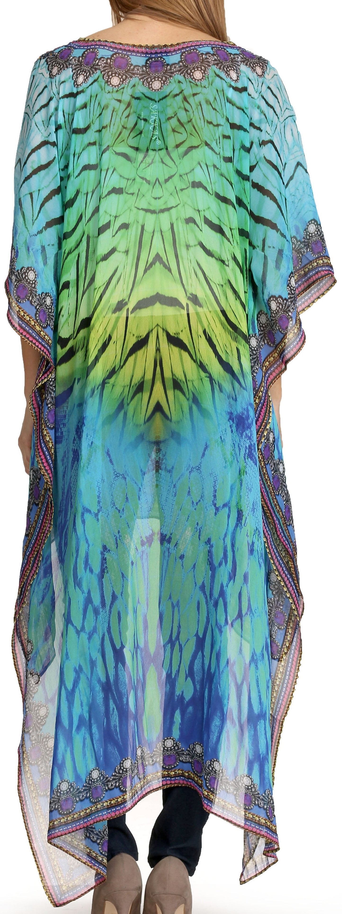 Sakkas Zeke Hi Low V-Neck Caftan Dress Printed Top Cover / Up - Concordia Style Boutique