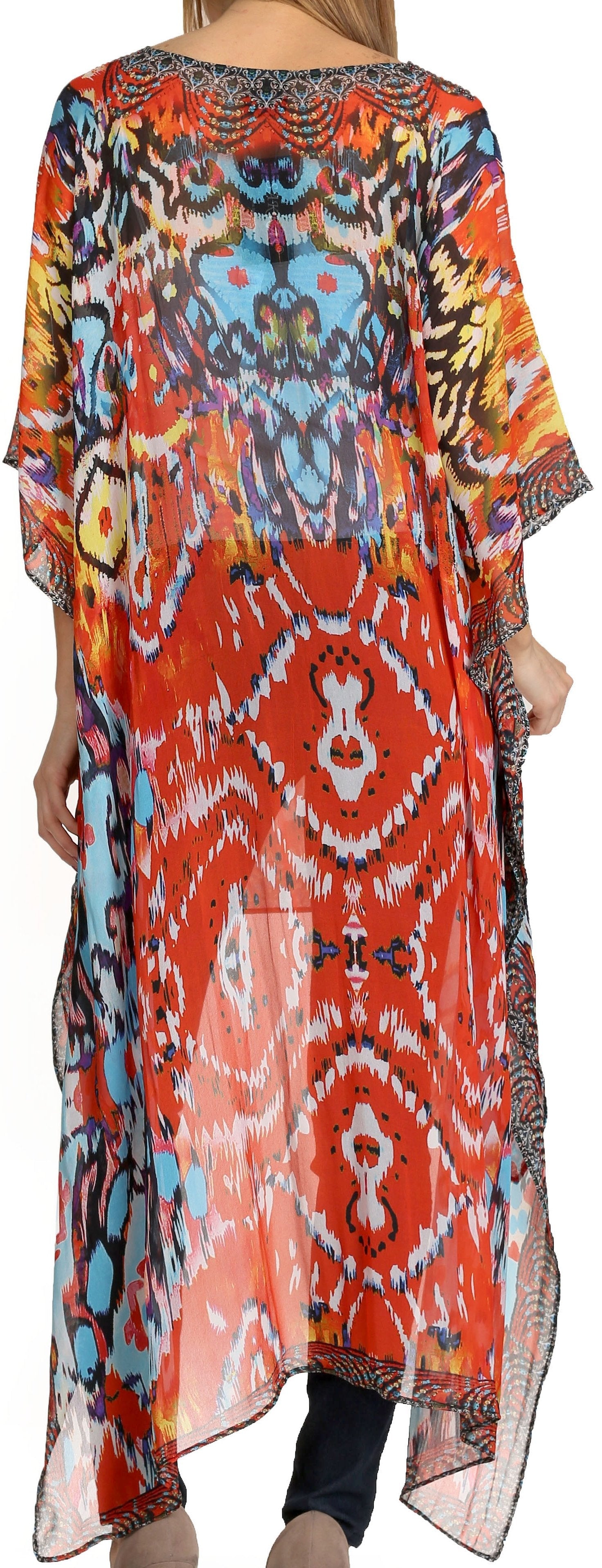 Sakkas Zeke Hi Low V-Neck Caftan Dress Printed Top Cover / Up - Concordia Style Boutique