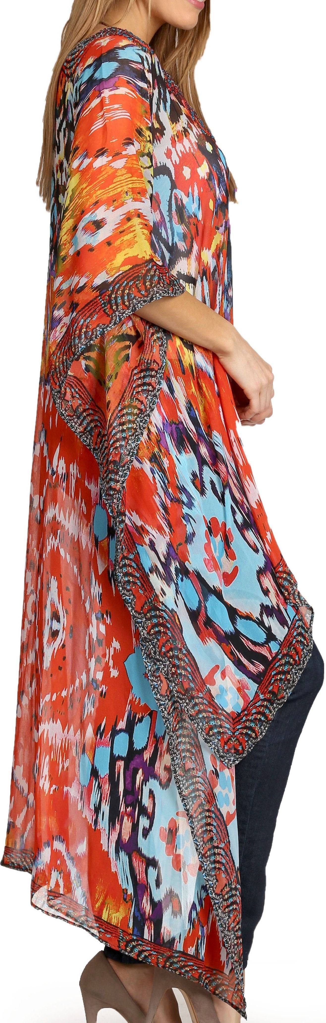 Sakkas Zeke Hi Low V-Neck Caftan Dress Printed Top Cover / Up - Concordia Style Boutique