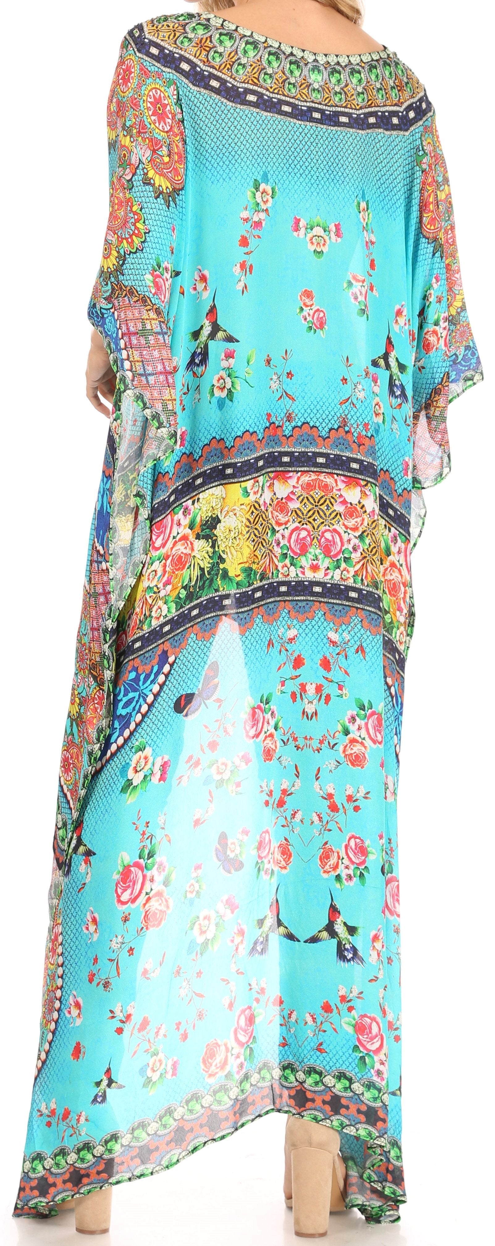 Sakkas Zeke Hi Low V-Neck Caftan Dress Printed Top Cover / Up - Concordia Style Boutique